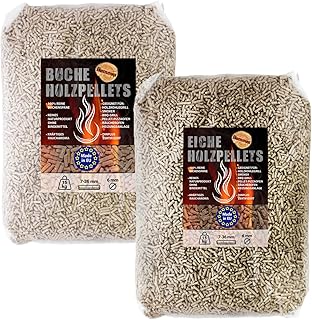 15 kg Eiche Pellets + 15 kg Buche Pellets Grill Smoker Holz Pizzaofen BBQ Pellet Outdoor Ofen Grillen Chunks Holzpellets Garten Räuchern Pizza Wood Smoke Zubehör Rauch Flameup