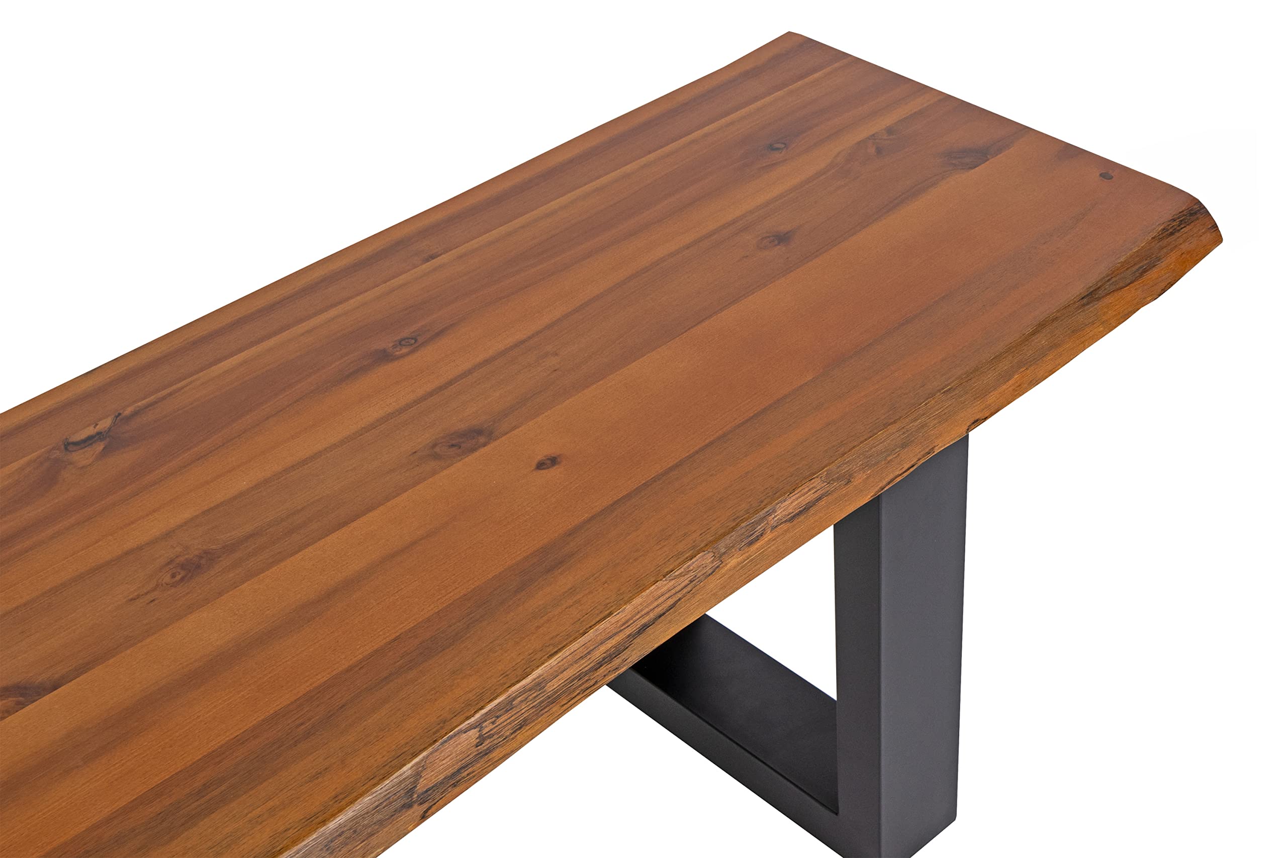 SAM Esszimmerbank 160x40 cm Dallas, Akazienholz cognacfarben, Massive Holzbank mit echter Baumkante, Baumkantenbank mit U-Gestell Schwarz, Sitzbank mit 26 mm Platte