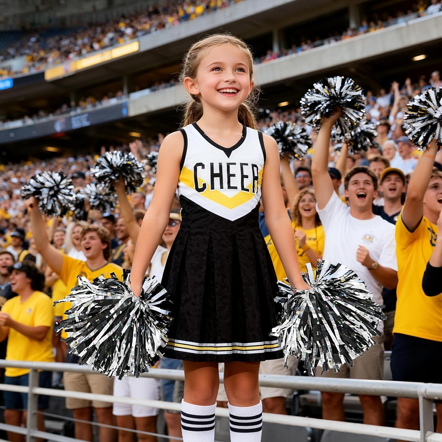 Cheerleader Costume for Girls Cheerleader Outfit for Kids Cheerleading Dress with Pom Poms for Halloween Dress Up - Image 5