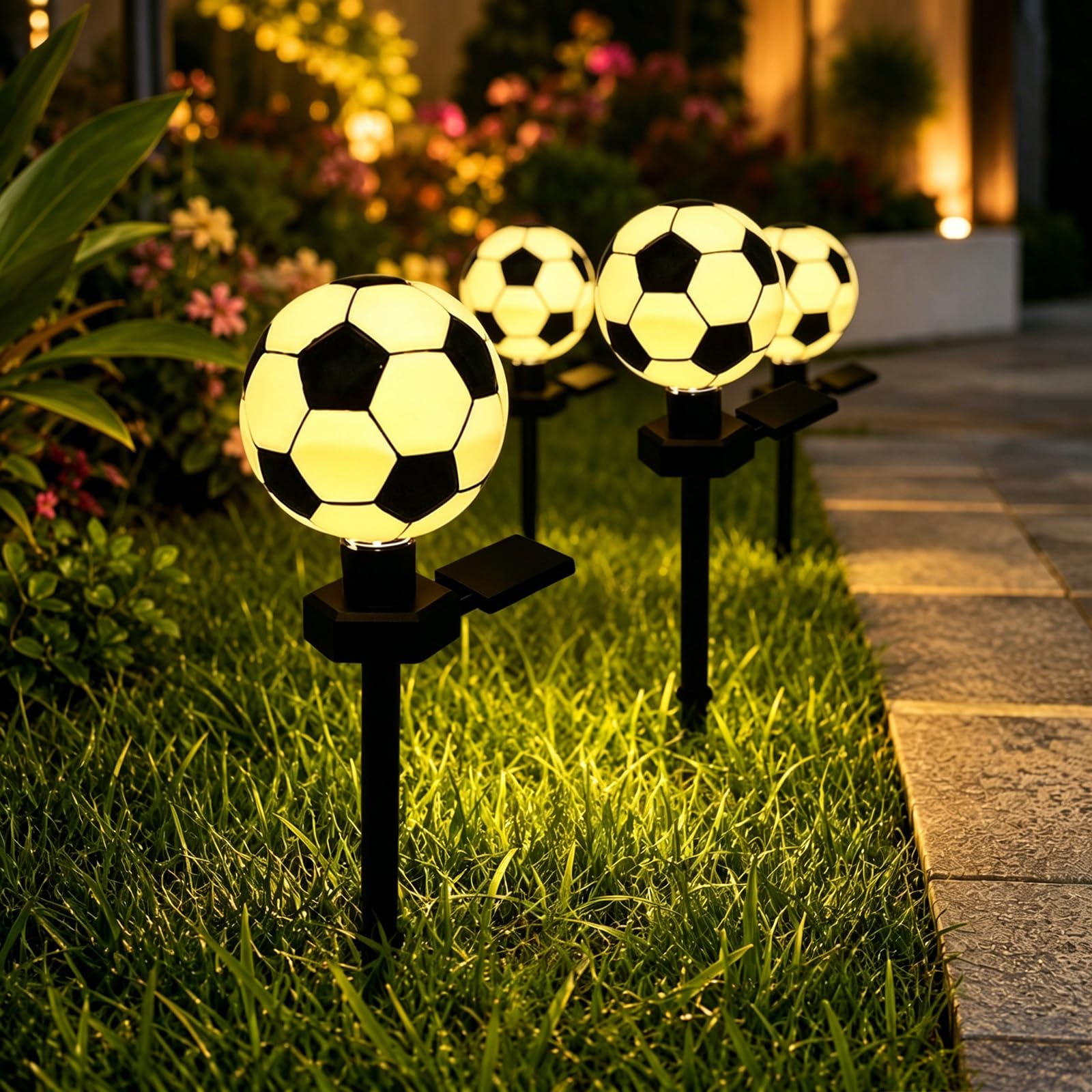 Dawhare 4Pcs Fun Sporty Solar Light For Garden Decoration, Outdoor Waterproof Soccer Garden Stake Light, Solar Powered Landscape Decoration Lamp For Patio Lawn Pathway Yard Walkway (4Pcs)