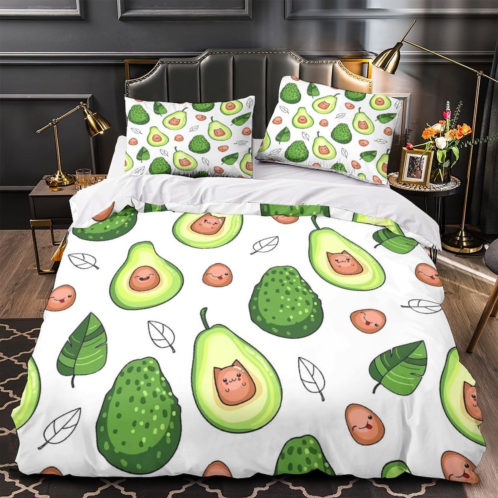Housse de couette ultra douce motif avocat en microfibre résistante avec zip pour adolescent