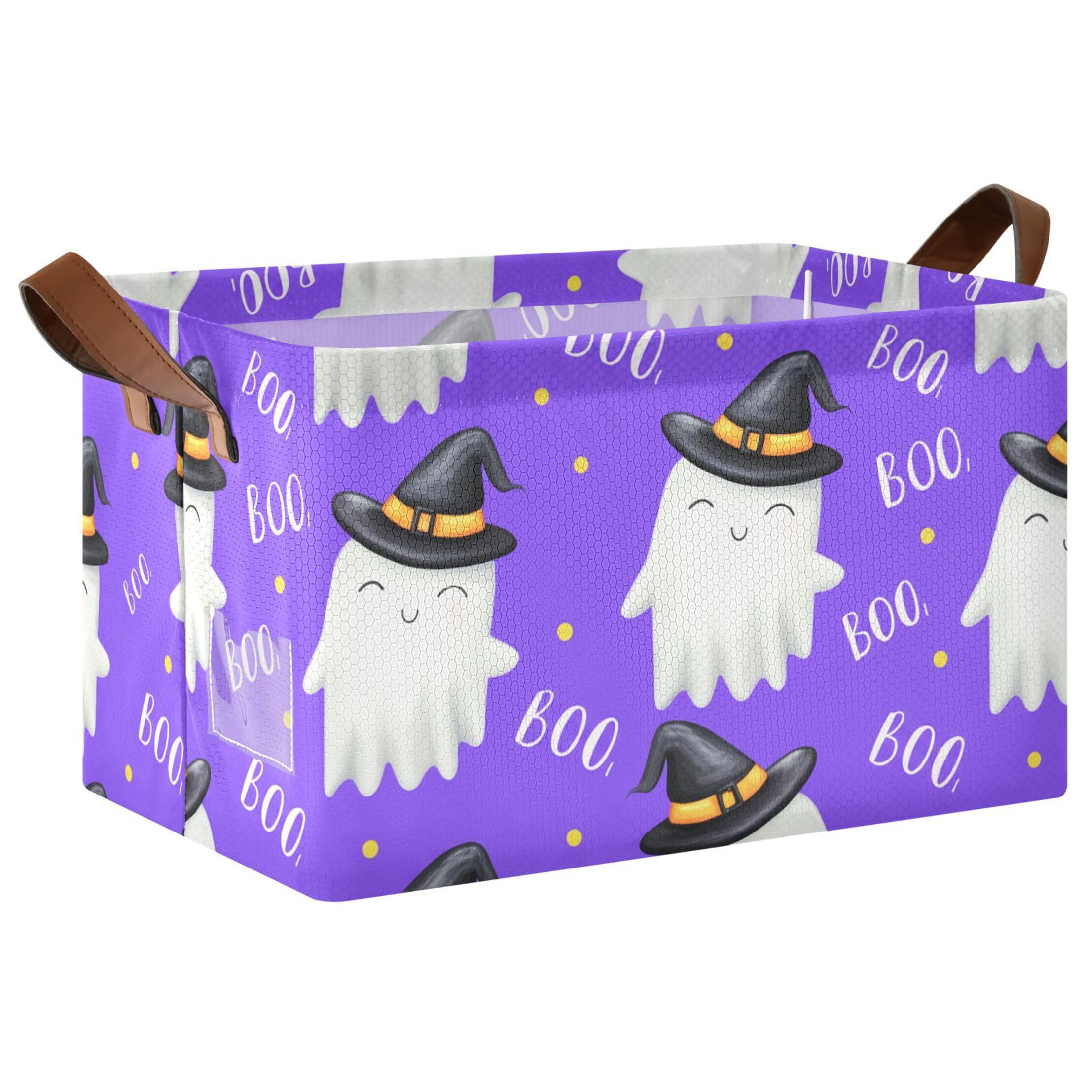 Kutsu Cartoon Ghosts Boo Foldable Storage Basket Collapsible Bin With Handles For Shelves