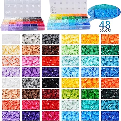 Miniatura 2 de Fuse Beads 9600 cuentas derretidas en 48 colores, cuentas de hierro de 0.197 in compatibles con Perler Beads Hama para manualidades