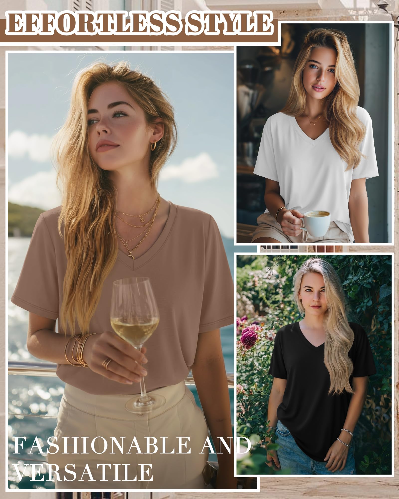 Geyoga Pack de 3 Camisetas Oversize de Algodón para Mujer Cuello en V Corte Holgado Camisetas Deportivas Manga Corta