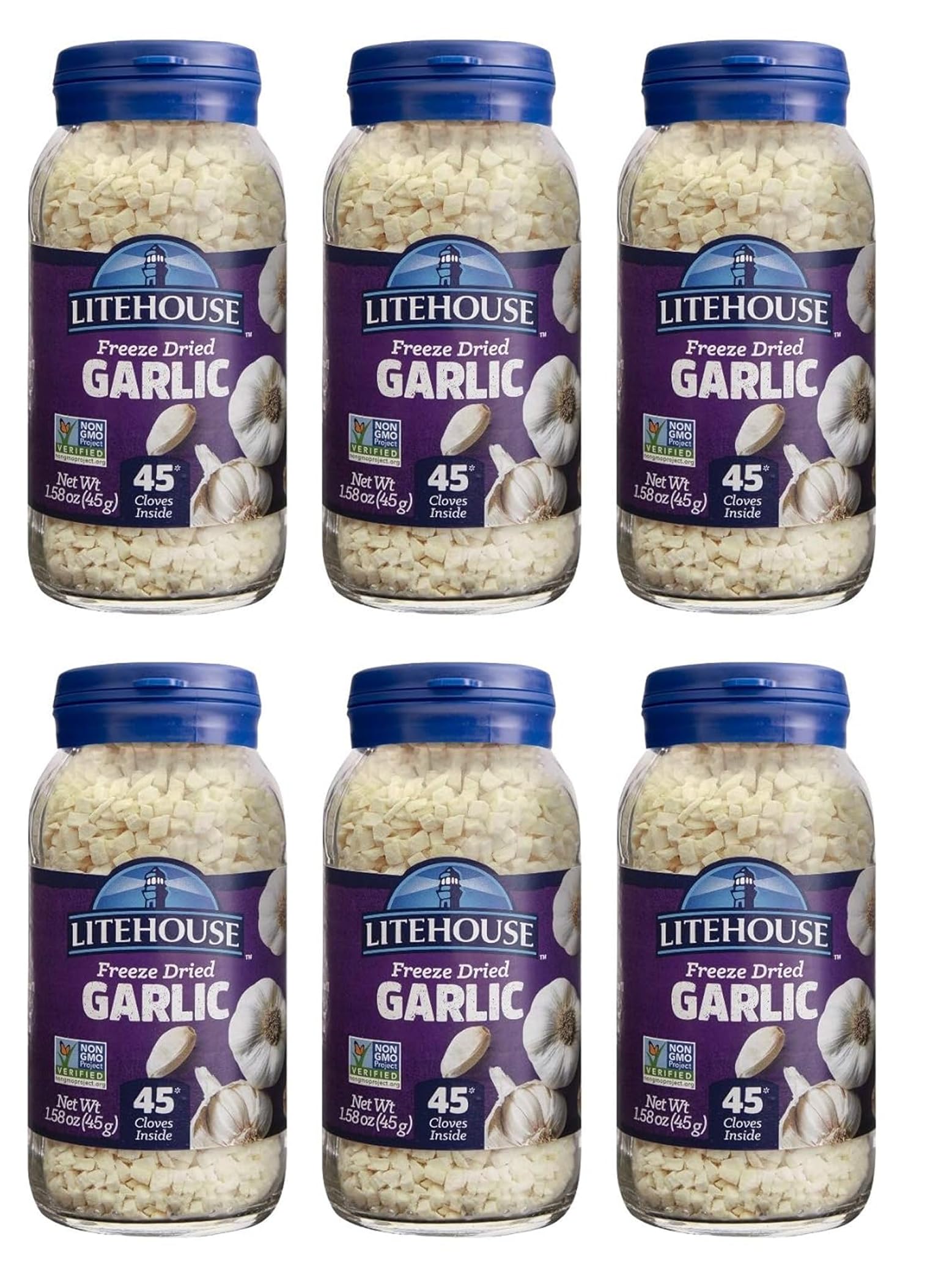 Litehouse Organic Freeze Dried Garlic - Substitute for Fresh & Minced Garlic, Jar Equal to 45 Garlic Cloves, Garlic Flakes, Non-GMO - 1.58 Oz, 6-Pack