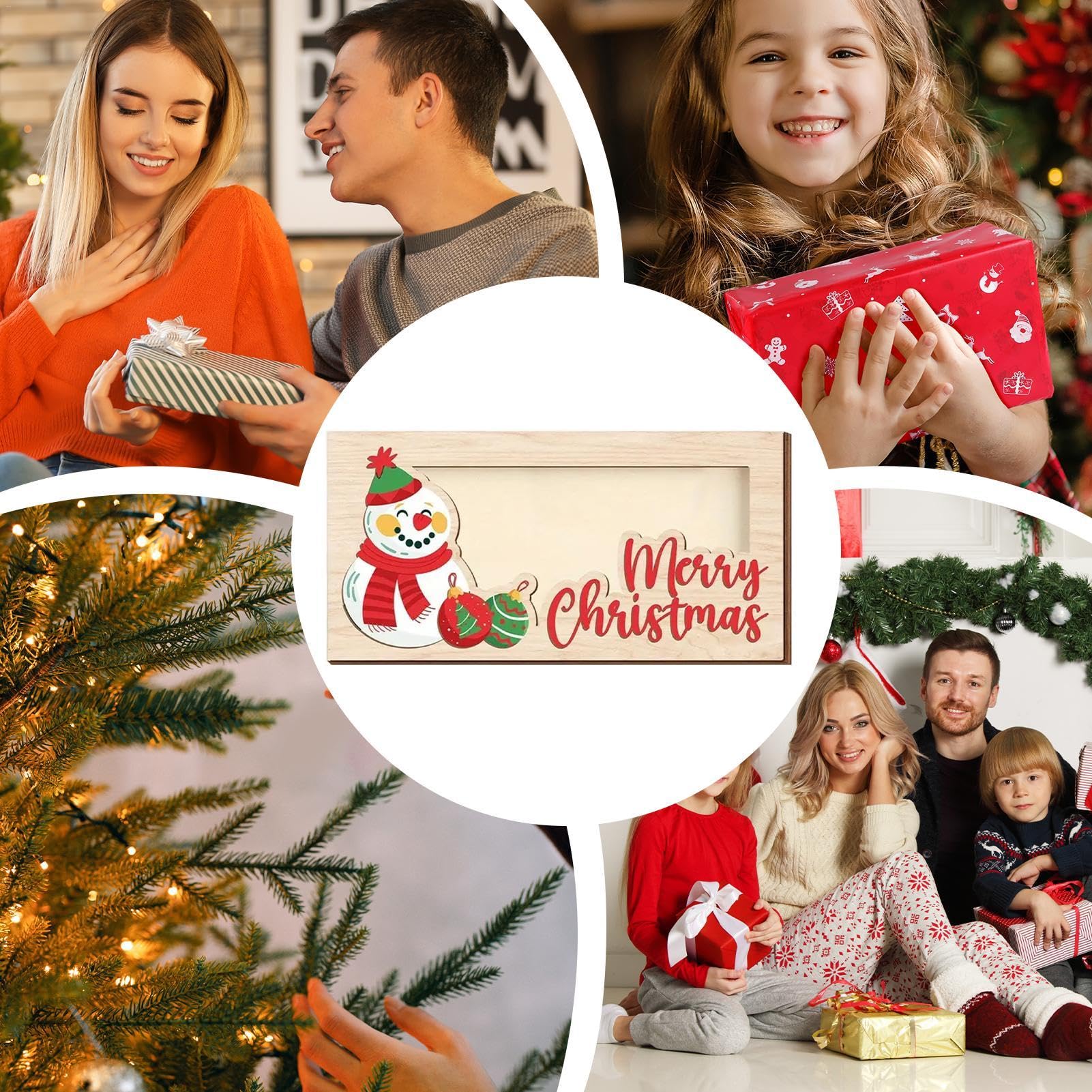 Porte-billets en bois pour cartes de Noël | Porte-billets de Noël en bois pour espèces – Bonhommes de neige et lettres support de cartes de vœux
