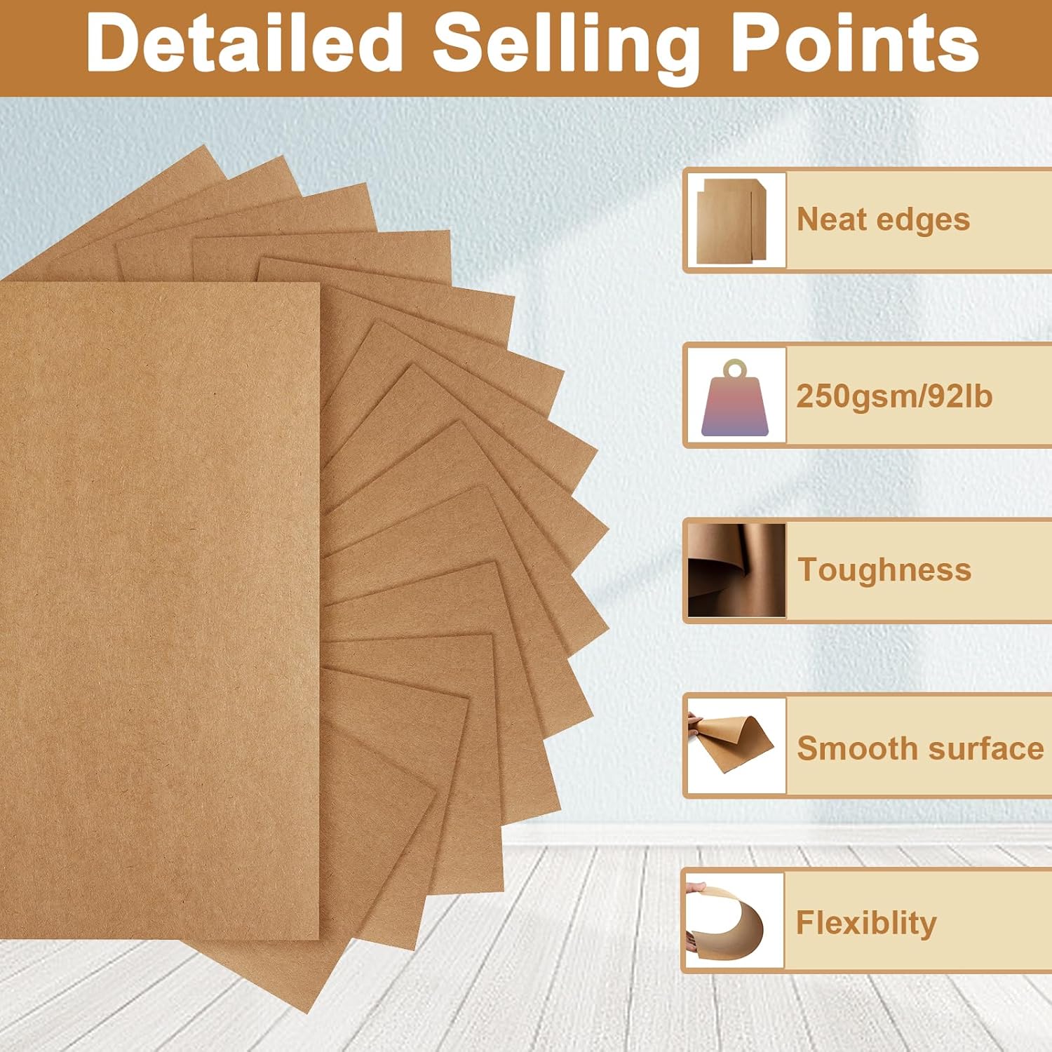Silunkia 120 Sheets Brown Cardstock 8.5 x 11 Kraft Paper, 250gsm/92lb Thick Printer Paper Card Stock for Greeting Cards, Stationery, Wrapper, Office Printing, School Crafts, Wedding Invitations