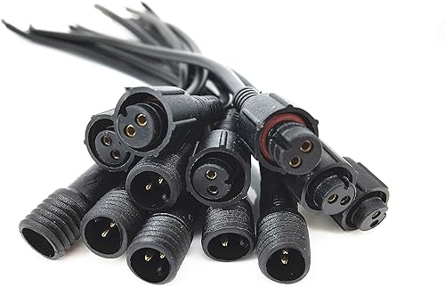 Miniatura 2 de Paquete de 6 pares de cables de conexión impermeables de plástico negro Pigtail de 2 núcleos impermeable con adaptador de conector de enchufe y