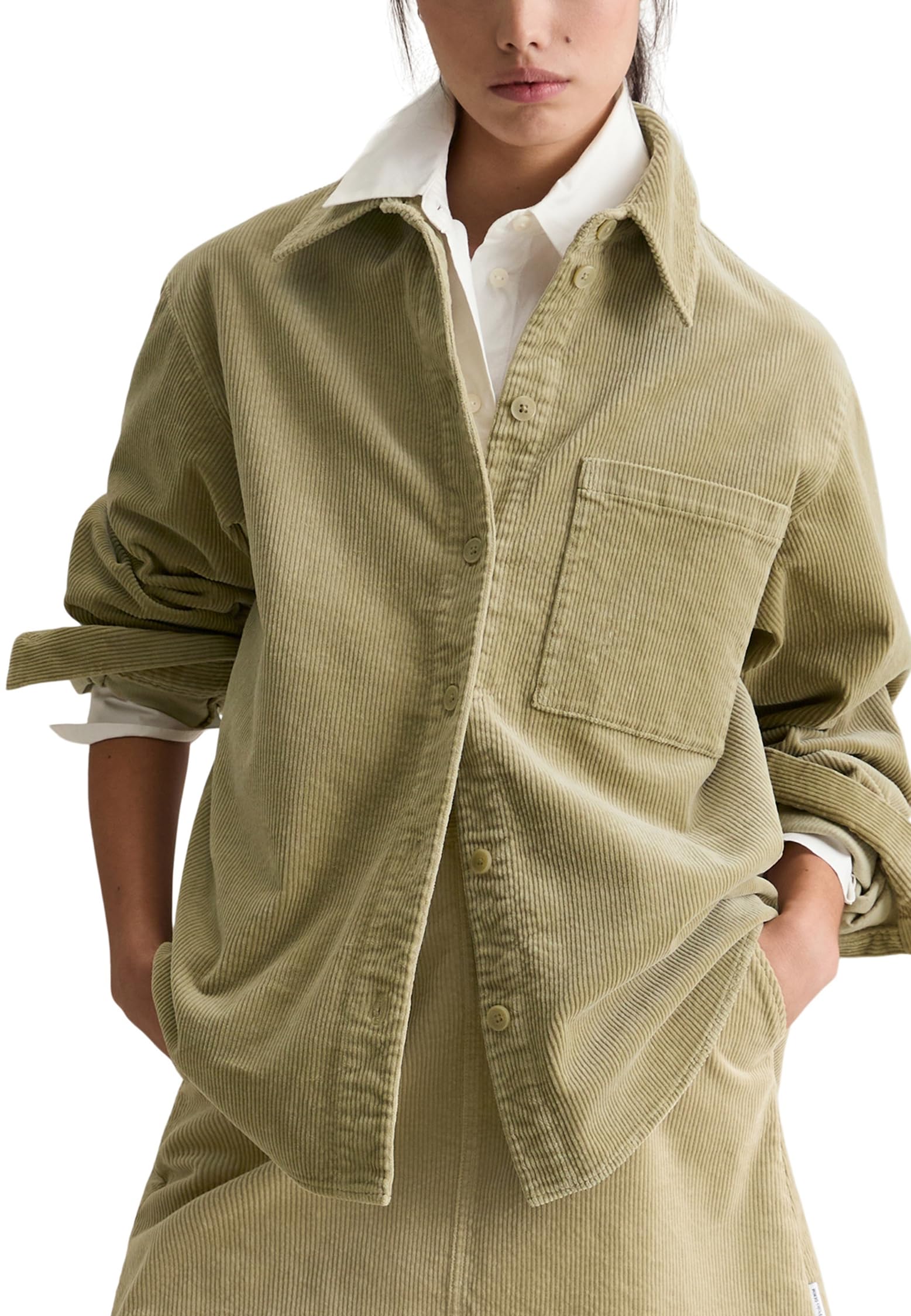 Marc OߴPolo Denim Damen Cordhemd mit Stretch-Anteil Relaxed Fit, Beige (Artichoke Leaf), S