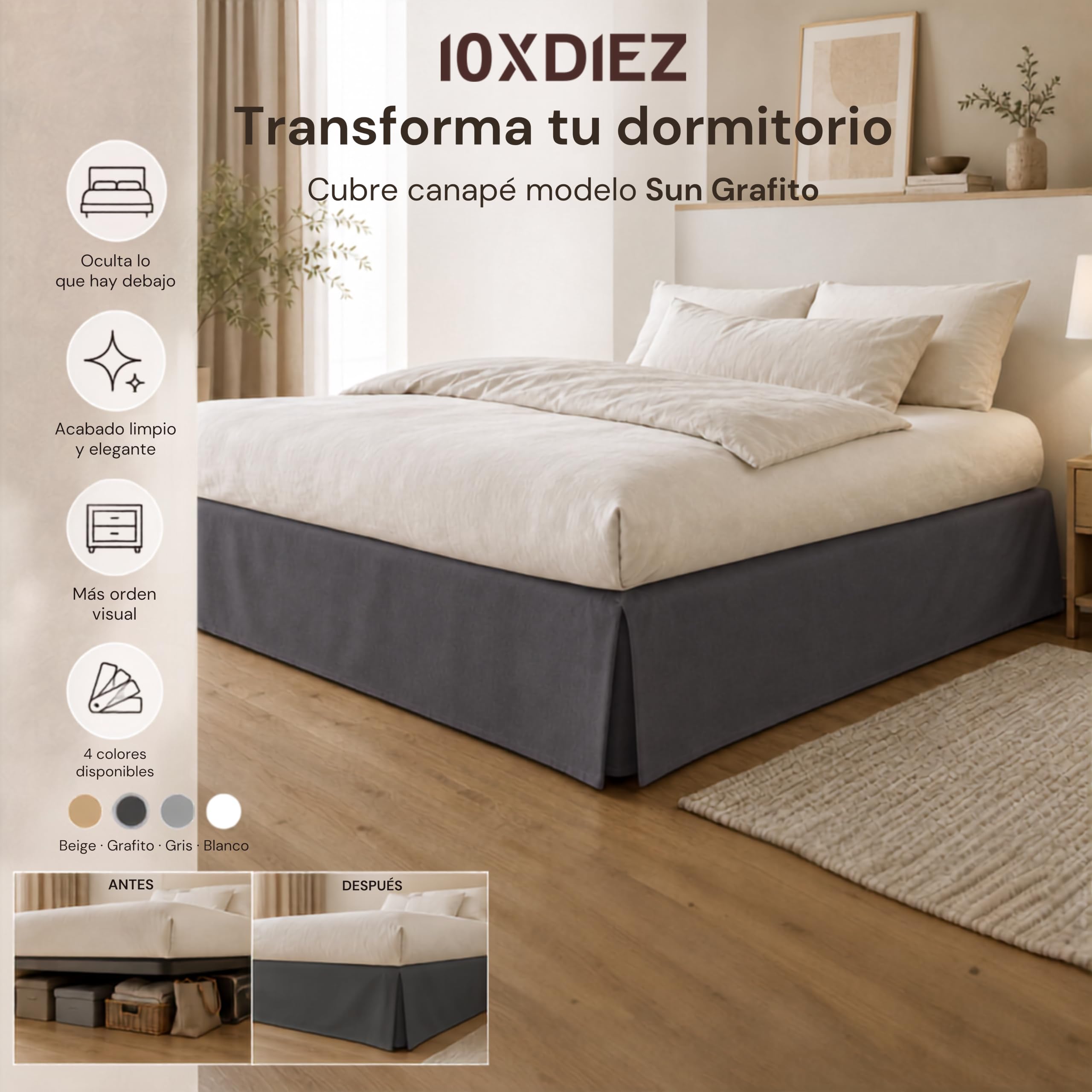 10XDIEZ Cubre canapé (Sun Negro - Cama 150cm)