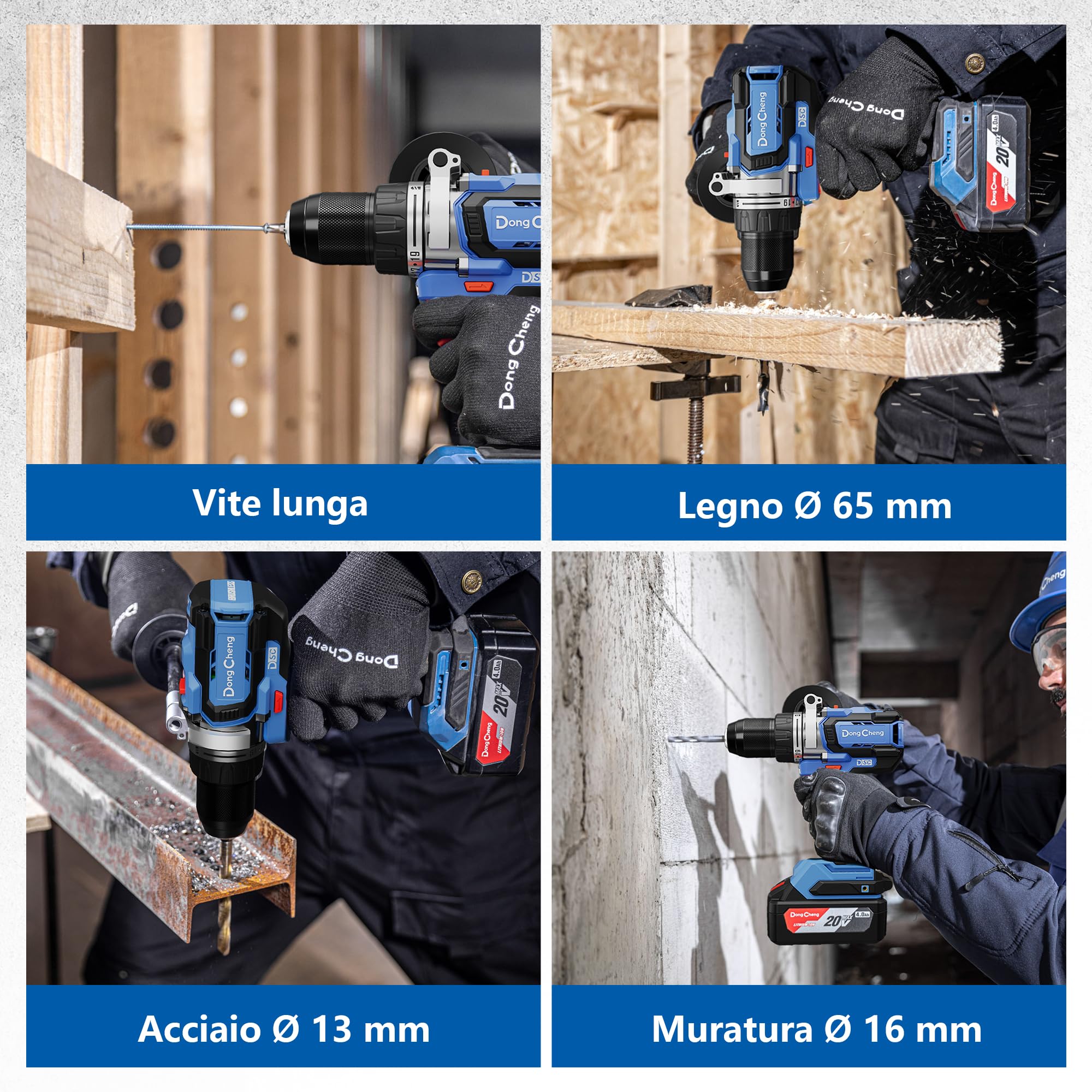 Dong Cheng Trapano a Percussione a Batteria 20V Brushless 160 Nm, Trapano Avvitatore Batteria, 1x4,0 Ah, 3 Modalità-Foratura, Avvitatura, Percussione, Mandrino 13mm, 19+2 Coppie, 2 Velocità
