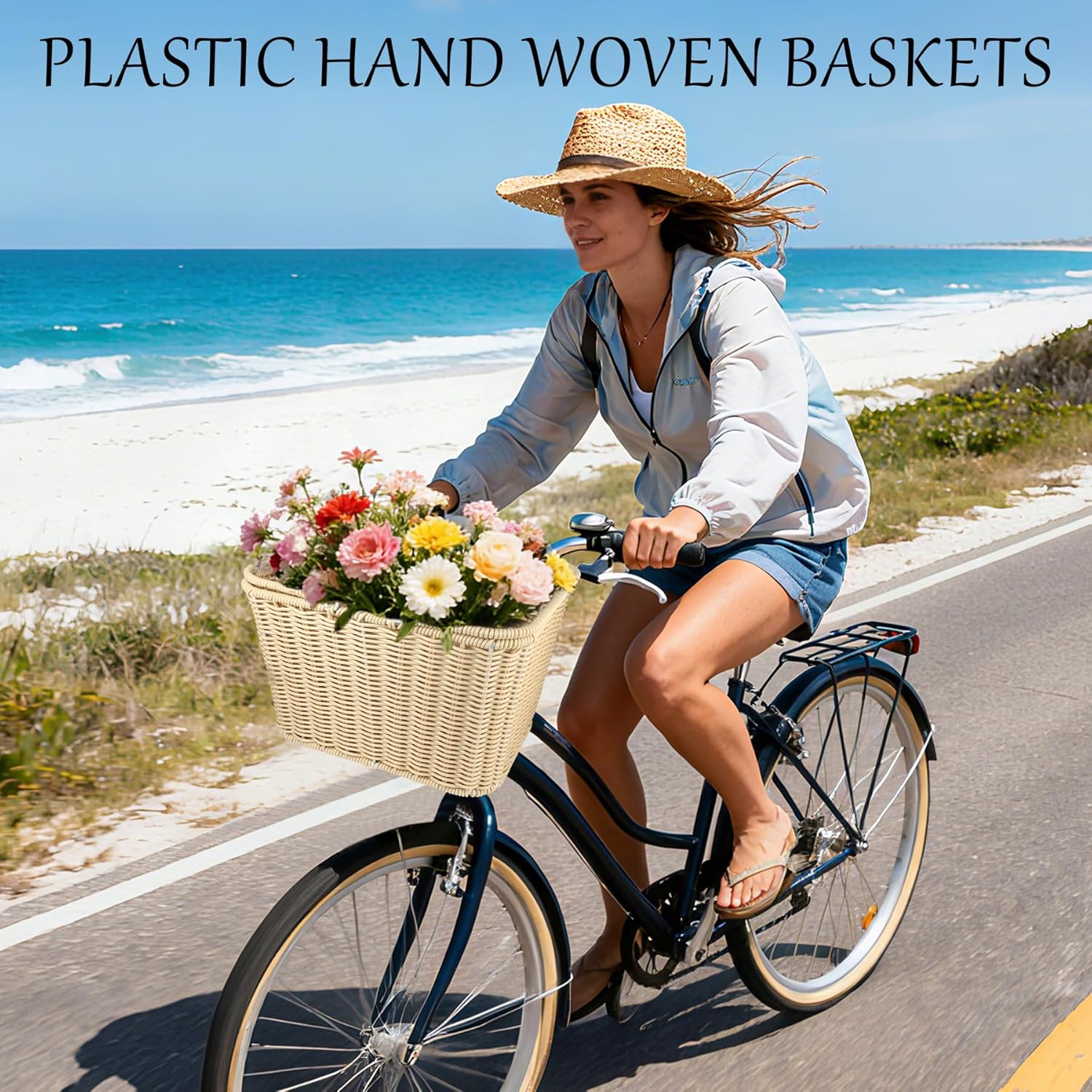Bike Basket Front - Bike Basket for Adult with Iron Frame, Adjustable Straps & Multi-Purpose Use for Bike Handlebar