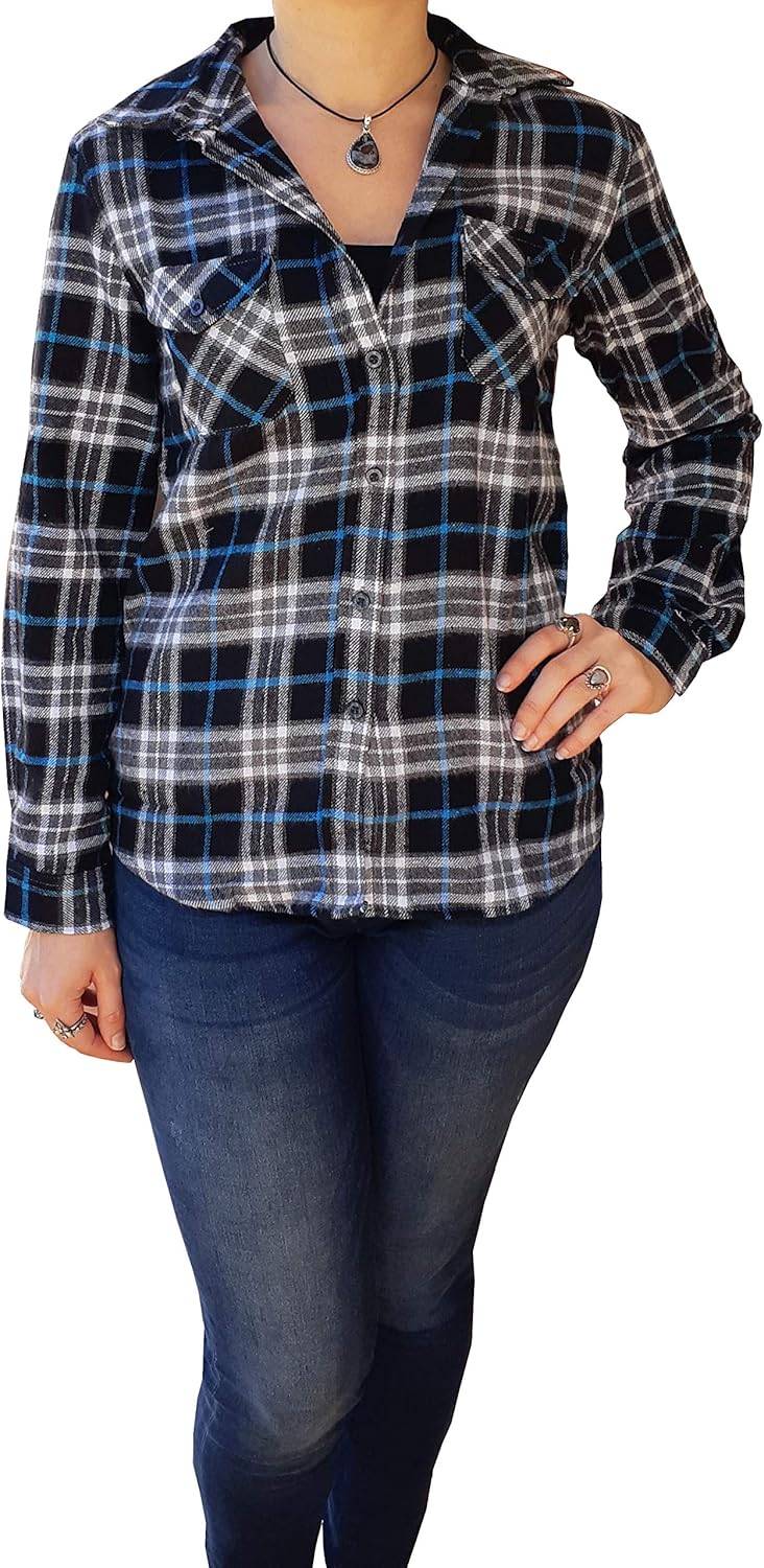 Molokai Womens Plaid Dreamcatcher Button Down Long Sleeve Flannel Shirts
