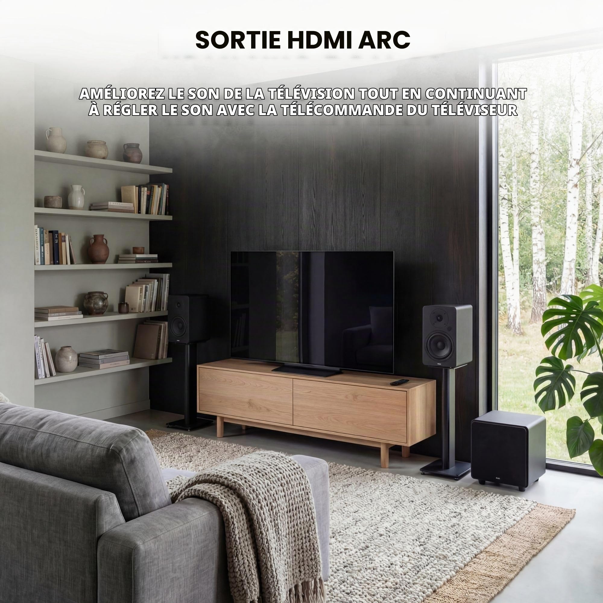 VULKKANO A5 Arc MKII Enceintes Amplifiées avec Haut-Parleur de Graves de 5,25 Pouces, Bluetooth 5.0, HDMI Arc, Sortie Optique, RCA, USB, Sortie subwoofer, Enceintes pour téléviseur, Noir.