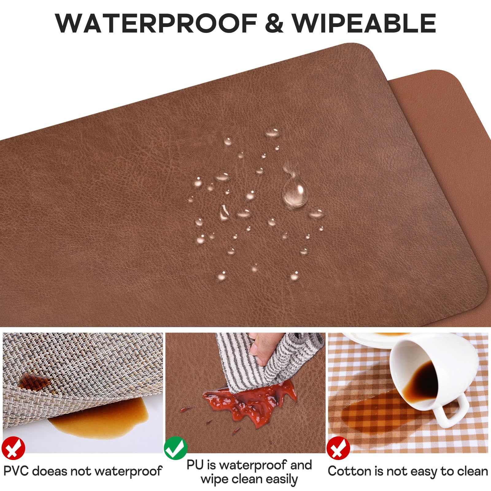 APLKER Placemats Set of 6, Waterproof Washable Table Mats Set of 6 - Image 4