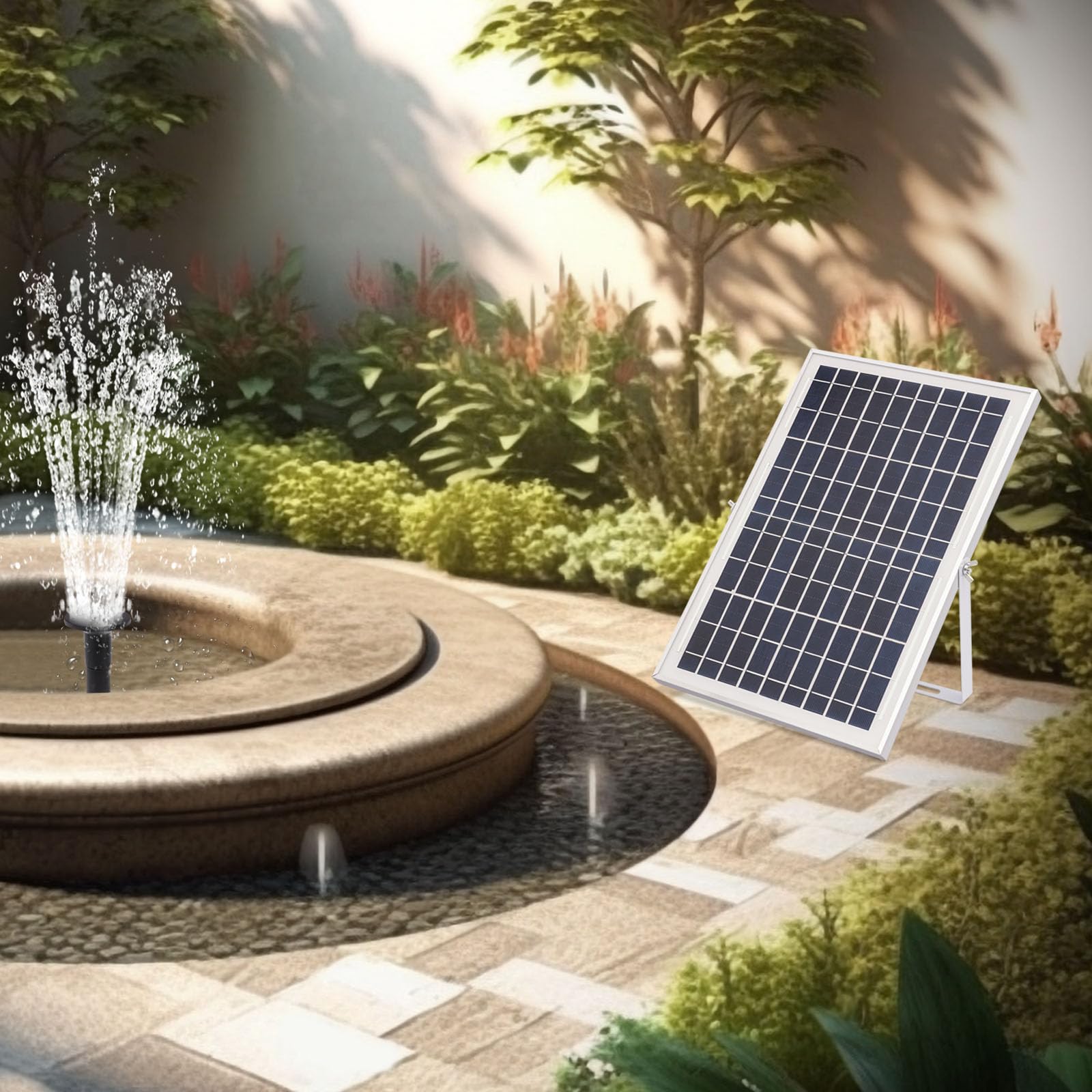 Pompa solare per laghetto da 1000 l/h con pannello solare da 17 V/10 W, decorazione da giardino, pompa senza spazzole con altezza di 2,5 m