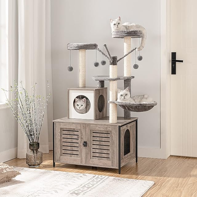 Foto 7 de 8 de HOOBRO Árbol para Gatos con Cajón de Arena, Mueble de una Pieza para Gatos de Interior