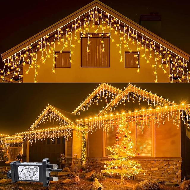 Icicle Outdoor Christmas Light 400 LED 10M/32.8ft Warm White Icicle Lights,Fairy Lights Plug in Waterproof with Memory and 8 Lighting Modes for Balacony/Christmas/Indoor/Outdoor/Wedding Decorations