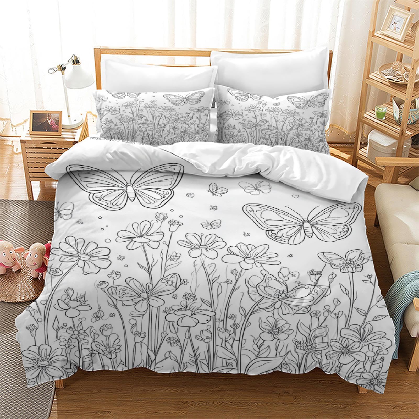 Parure de lit minimaliste noir et blanc 90x200 cm avec ses 2 taies d'oreiller en microfibre