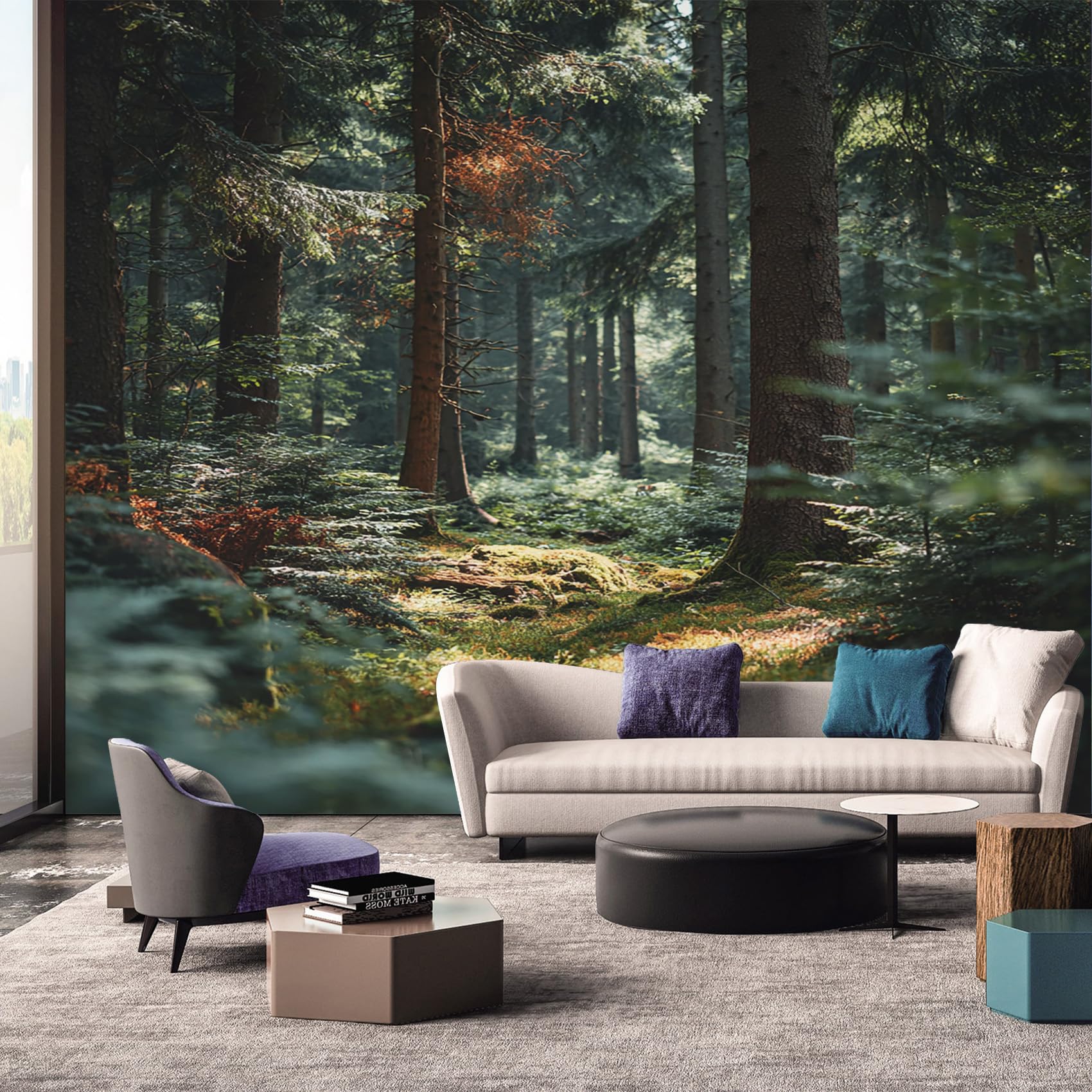 Forest Photo Wallpaper Wall Mural, Non-Woven Art Woodland Nature Landscape Design Print 3D Wall Photo Decoration Poster Picture 450cmx315cm A-8910