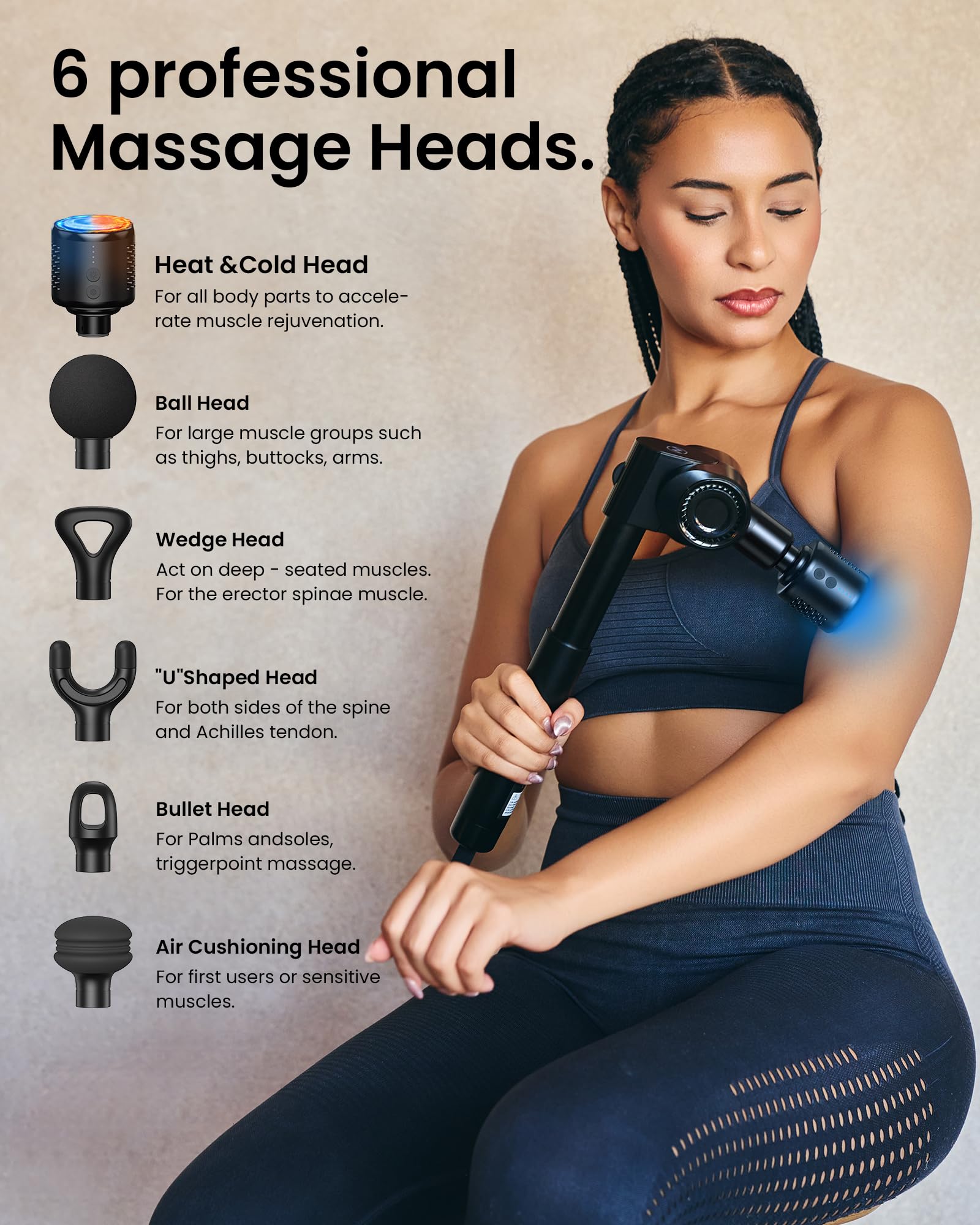 Pistola massaggiatrice con caldo e freddo,Massage Gun Pistola Massaggiatrice con Prolunga,Massaggiatore a percussione muscolare per spalle corpo schiena relax,32 velocità,Pieghevole con 5 angolazioni