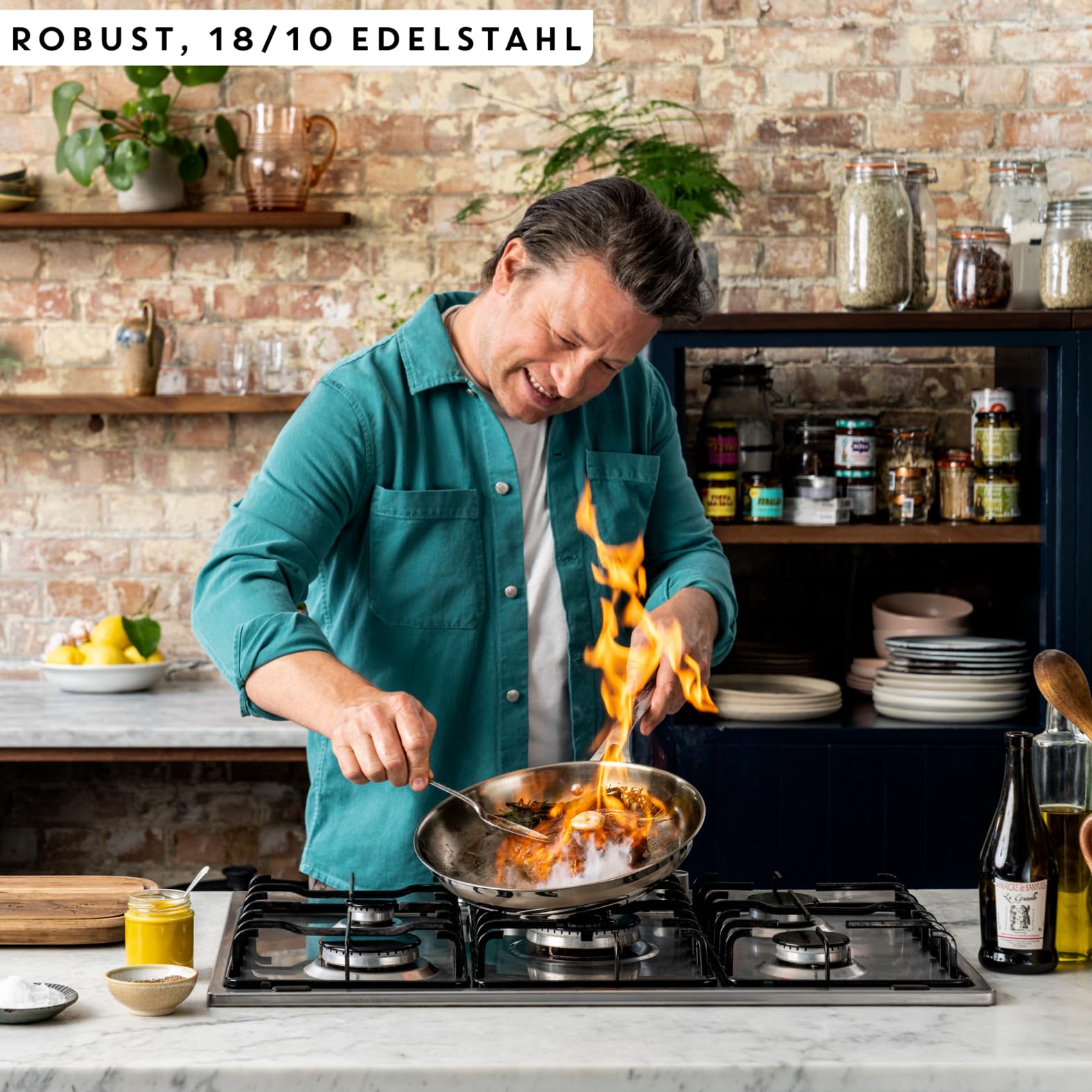 Jamie Oliver by Tefal Cook Smart Bratpfanne 24cm, unbeschichteter Edelstahl, induktionsgeeignet, Thermo-Fusion Boden, recycelbar, genieteter Griff, Edelstahl, E3110455