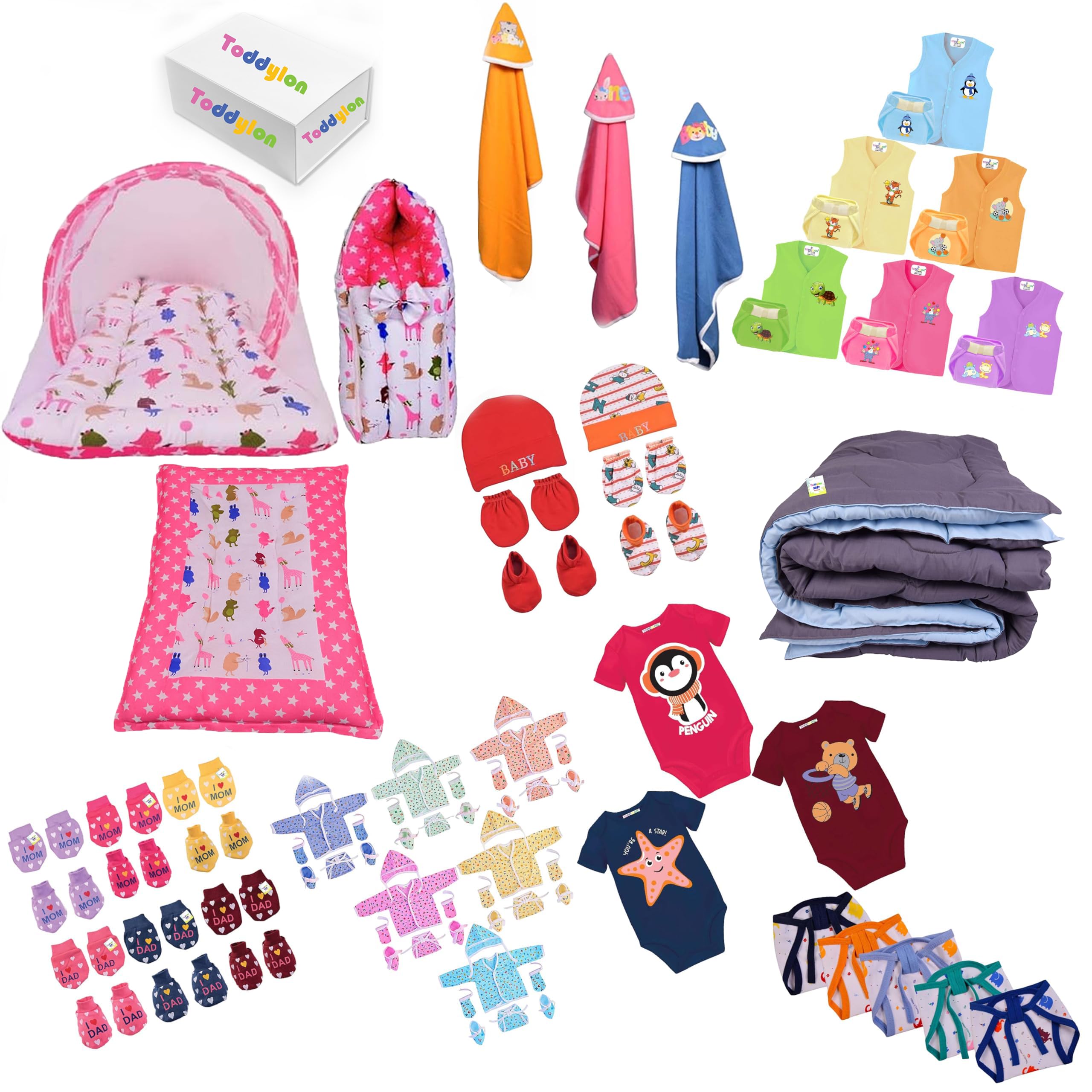 Toddylon 79 in 1 New Born Baby Products All Complete Daily Essentials Combo for Baby Boys & Baby Girls | Gift Packs | Bedding & Clothing | Hospital Kit | Baby Shower (0-6 Months) Grey-image-25