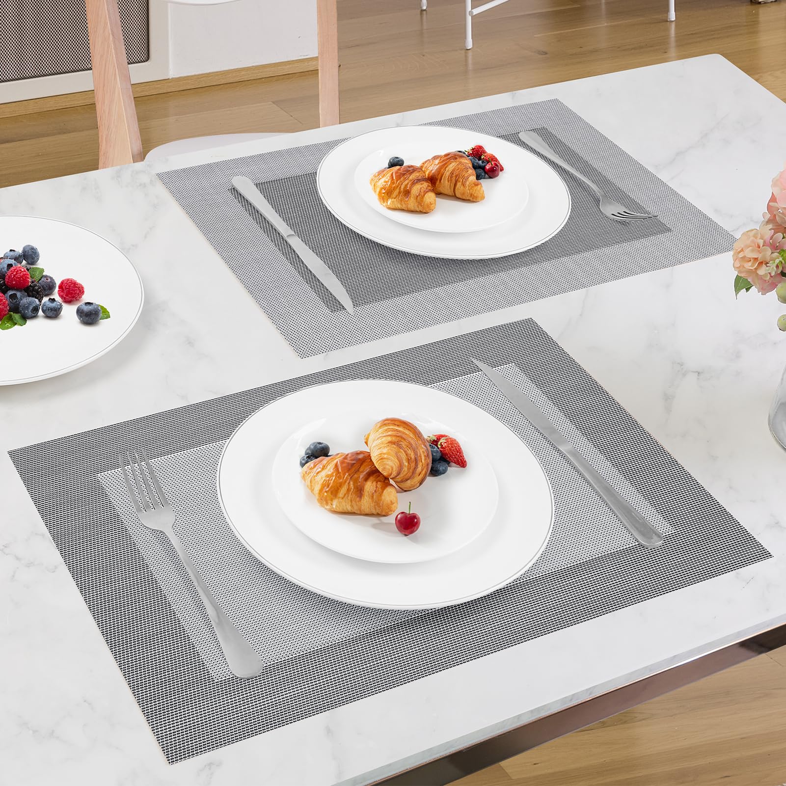 SUEH DESIGN Manteles Individuales Juego de 8, Salvamanteles Individuales en PVC para Comedor 45 * 30 CM, Gris