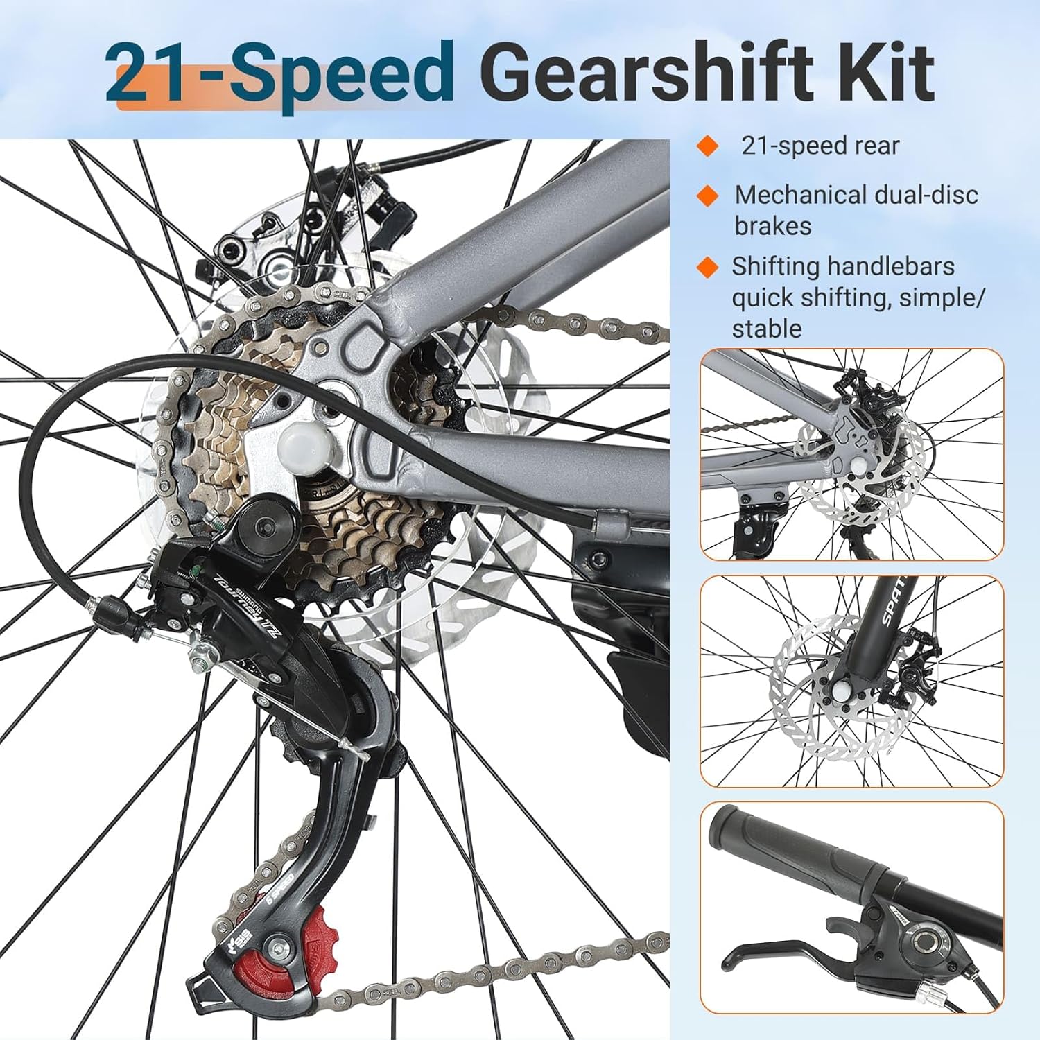 SPATIAL Mountain Bike, 24/26/27.5/29 Inch Outdoor Cycling Bike, 21/8 Speed Lightweight Aluminum Frame | Dual Disc Brakes, Adjustable Ergonomic Seat for Men Women Adult Teens