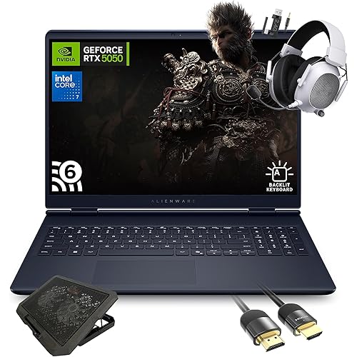 Dell Alienware 16 Aurora AC16250 Gaming Laptop, Intel Core 7 240H, NVIDIA GeForce RTX 5050, 16" WQXGA 120Hz IPS, 32GB RAM, 1TB SSD, WiFi 7, w/Cooling Pad HDMI Cable, Windows 11 Pro