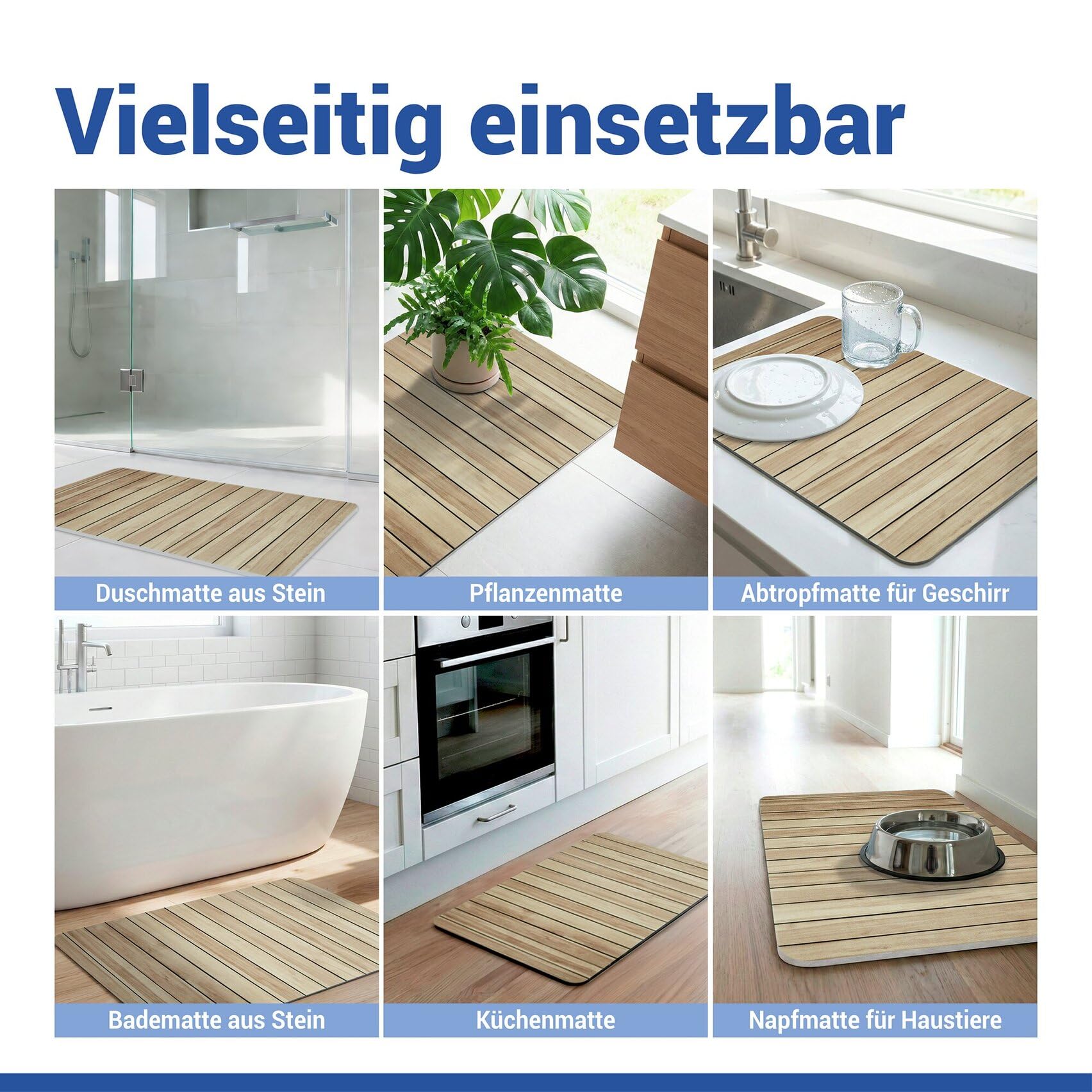 WENKO rutschfeste Badematte Mod. Lepiana, schnelltrocknender Badvorleger aus Diatomit (Kieselgur), stark wasserabsorbierend, saugfähiger Duschvorleger, beige