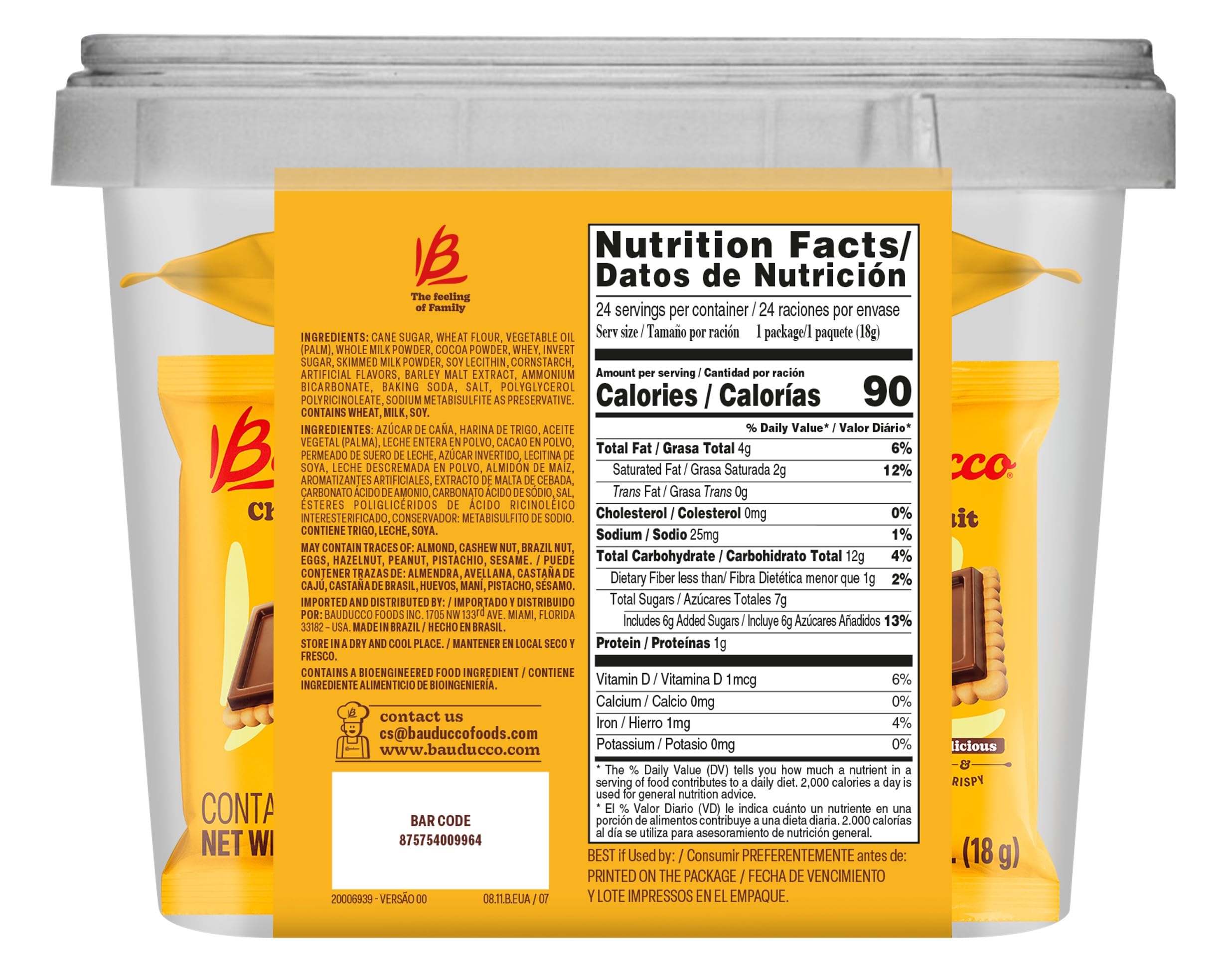 Bauducco Choco Biscuit Cookies, 430 ml (24 pezzi) - croccanti e deliziosi biscotti al cioccolato, confezionati singolarmente per snack, dessert e contenitori per il pranzo, 2 biscotti per confezione