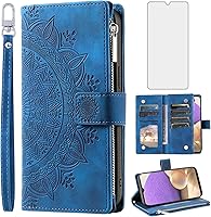 Vista 1 de Asuwish Funda de teléfono para Samsung Galaxy A32 5G 2021 de 6.5 pulgadas con protector de pantalla de vidrio templado, diseño de flores de mandala