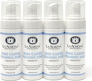La Almona - Pure Castile Liquid Soap, UNSCENTED, 5 Fl Oz - Pack of 4 Foaming Bottles - Multipurpose, For Sensitive Skin, A...