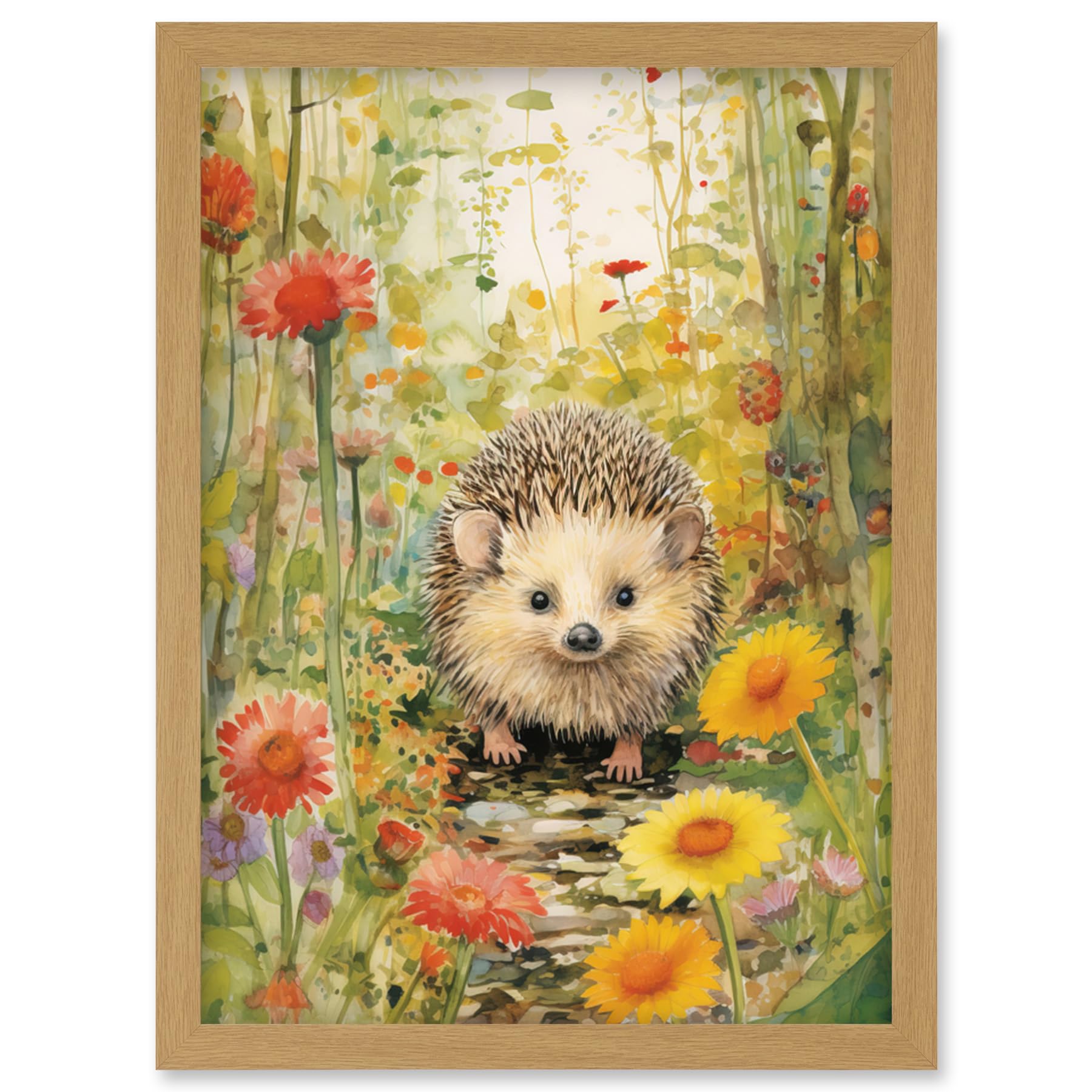 Artery8 - Watercolour Painting - Hedgehog Print - A4 - Light Oak