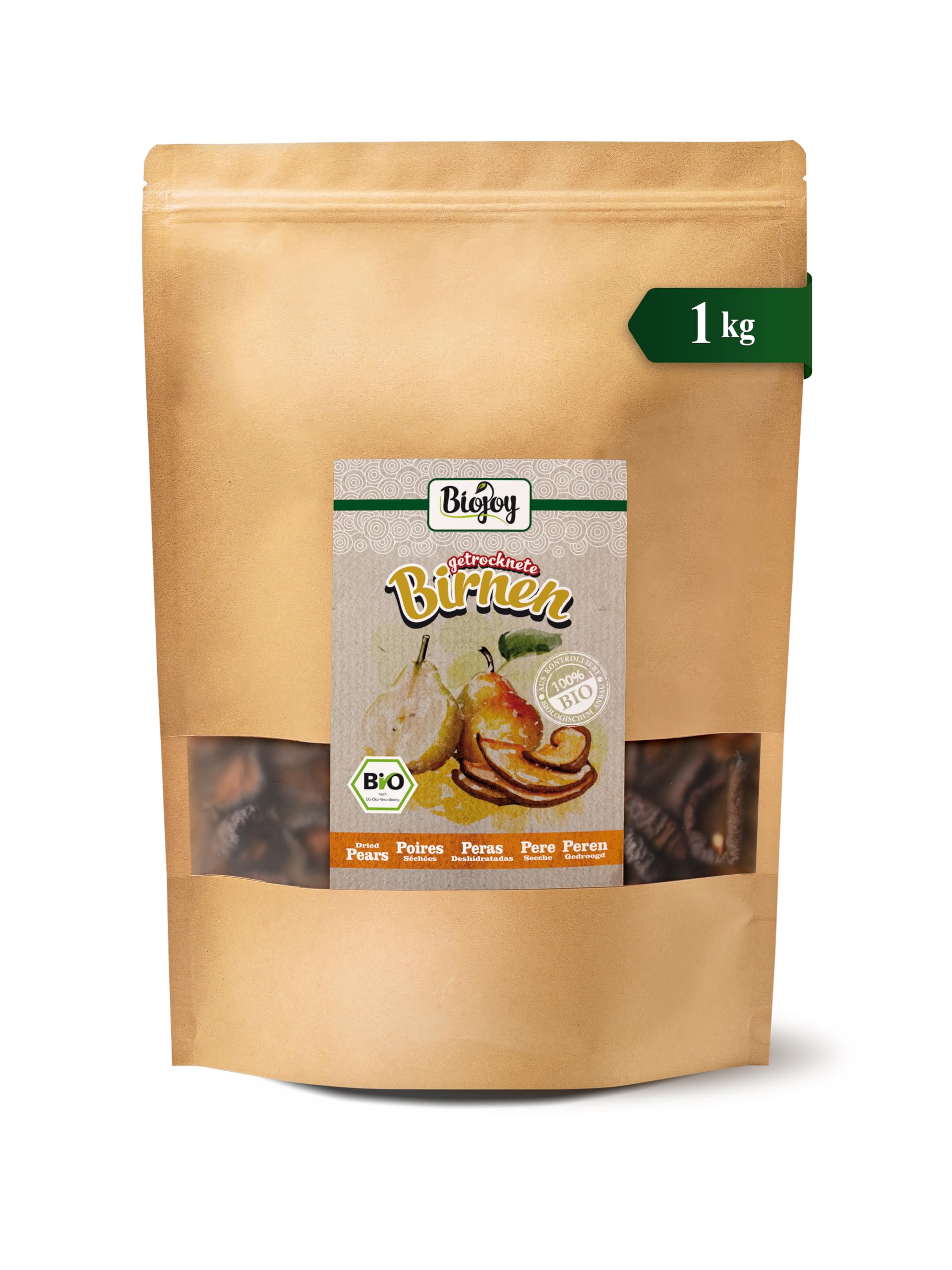 Biojoy Peras secas ecologicas (1 kg), sin azúcar añadido y sin azufre