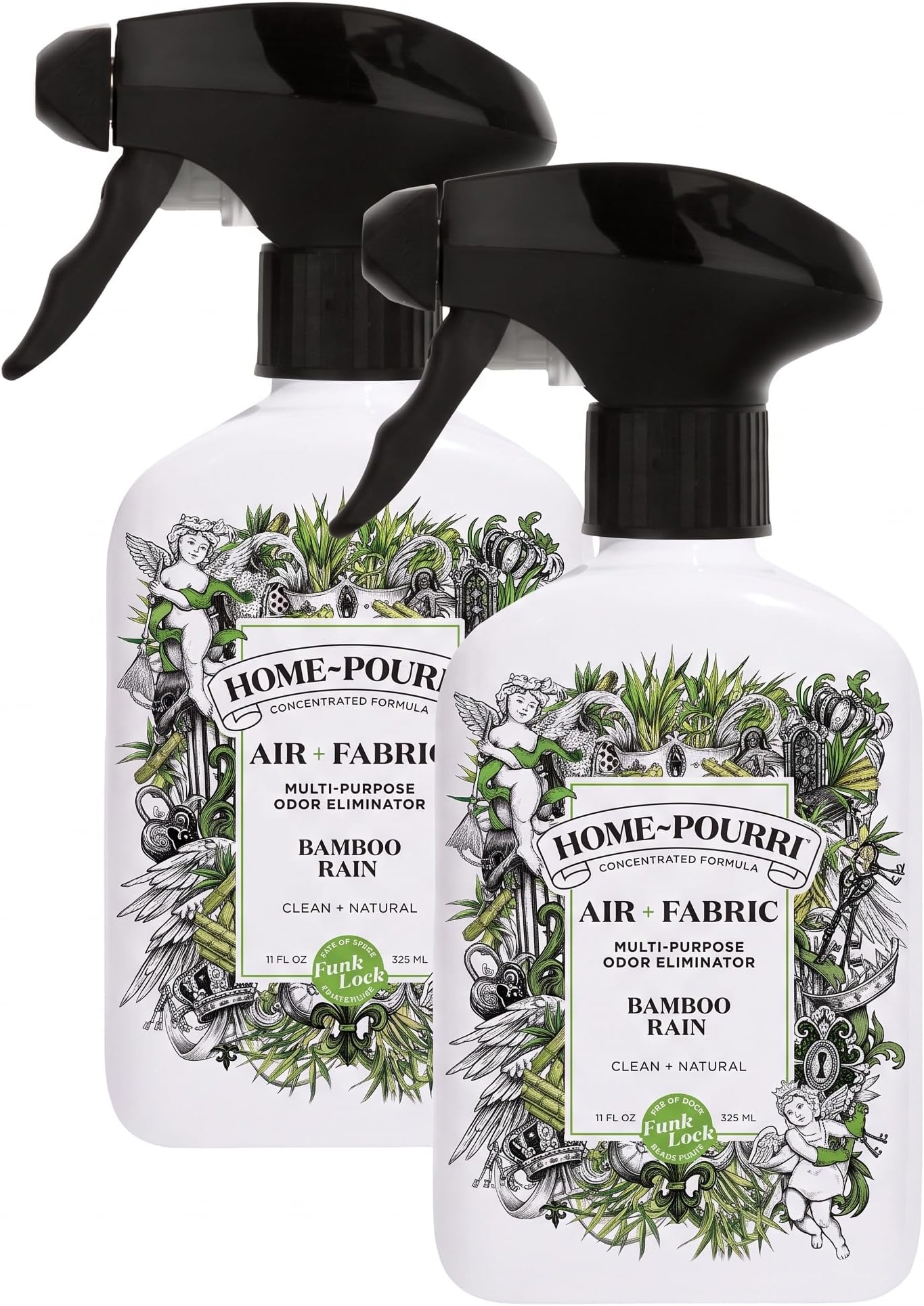 Home-Pourri Air + Fabric Multi-Purpose Odor Freshener Spray, Bamboo Rain, 11 Fl Oz - Jasmine, Bamboo and Fresh Grass (Pack of 2)