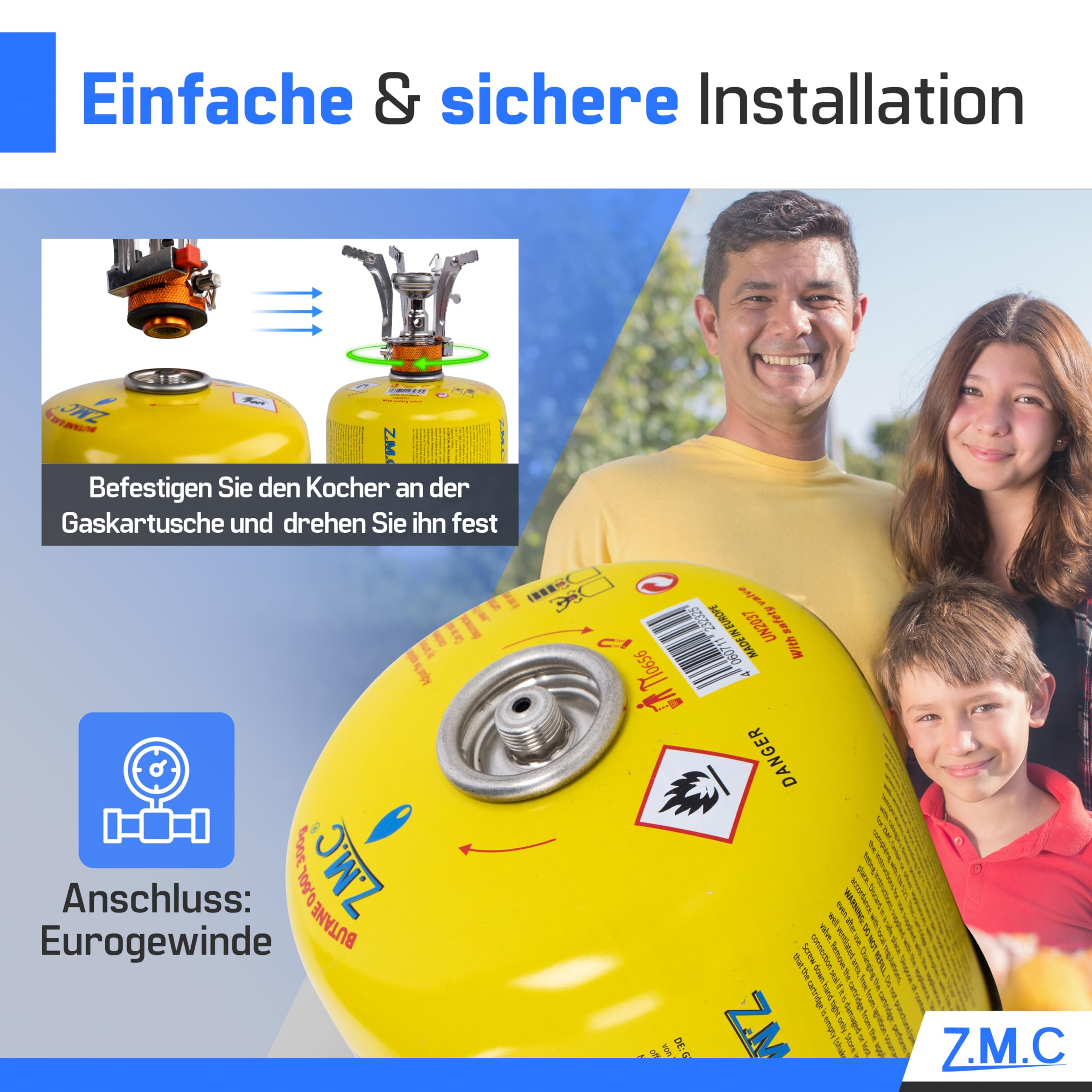 ZMC 14X Gaskartuschen 300g, Schraubkartusche 600ml mit Propan/Butan Gas, EN417 Eurogewinde 7/16", Ventilkartusche Gaskartusche passend für Gaskocher, Gasbrenner, Unkrautbrenner, Camping & Weber Grill