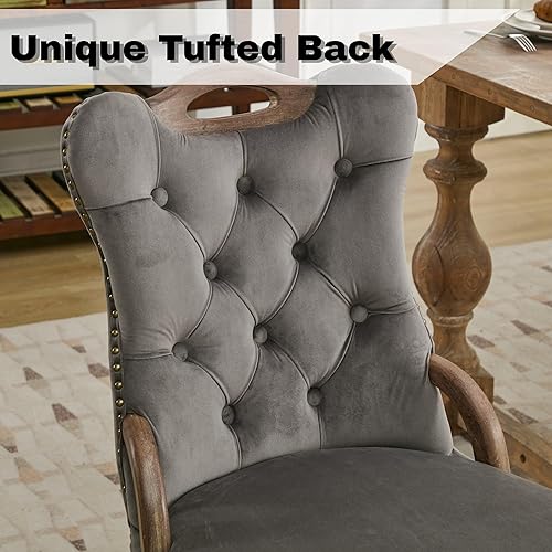 Miniatura 3 de Sillas De Comedor Modernas 2 - Juego de 2 sillas de comedor de terciopelo, modernas sillas de cocina tapizadas con respaldo copetudo y asas de