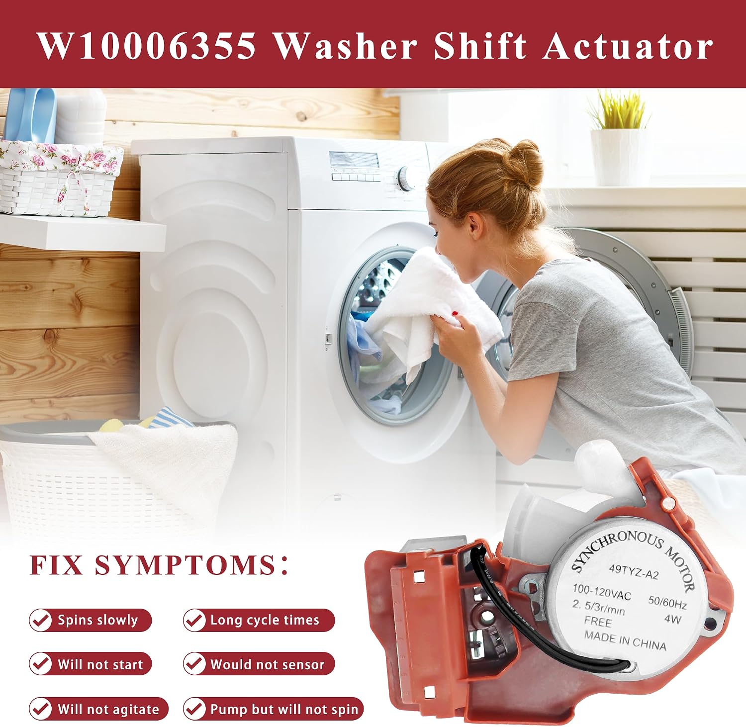 WPW10006355 49tyz-110 49tyz-e120 Washer Shift Actuator Fit for Whirl.pool May.tag Ke.nmore Series 500 Replaces W10006355 WPW10006355VP 1719787 AP6014711 PS11747977 EAP11747977 by TOMOON