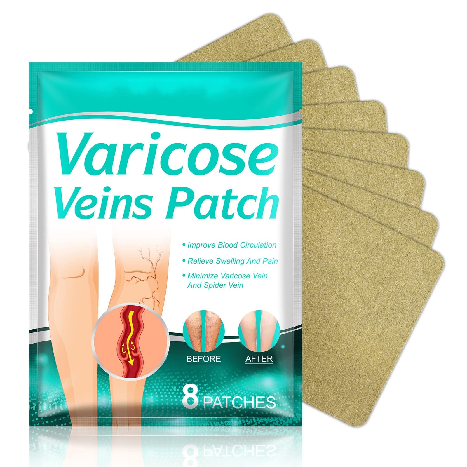 Varicose Veins Legs,Soothing Leg Patch,Natural Varicose & Spider Veins, Strengthen Capillary Health, Improve Blood Circulation, Tired and Heavy Legs Fast Relief（8 patches）