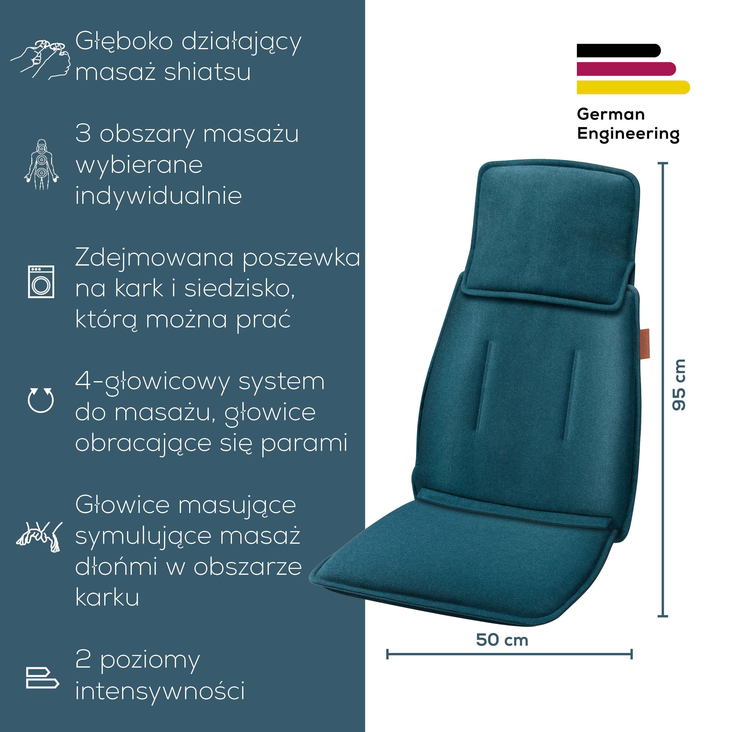 Beurer MG 330 Shiatsu Nakładka do masażu, 3 strefy masażu, 2 intensywności, głęboko działający masaż karku i pleców