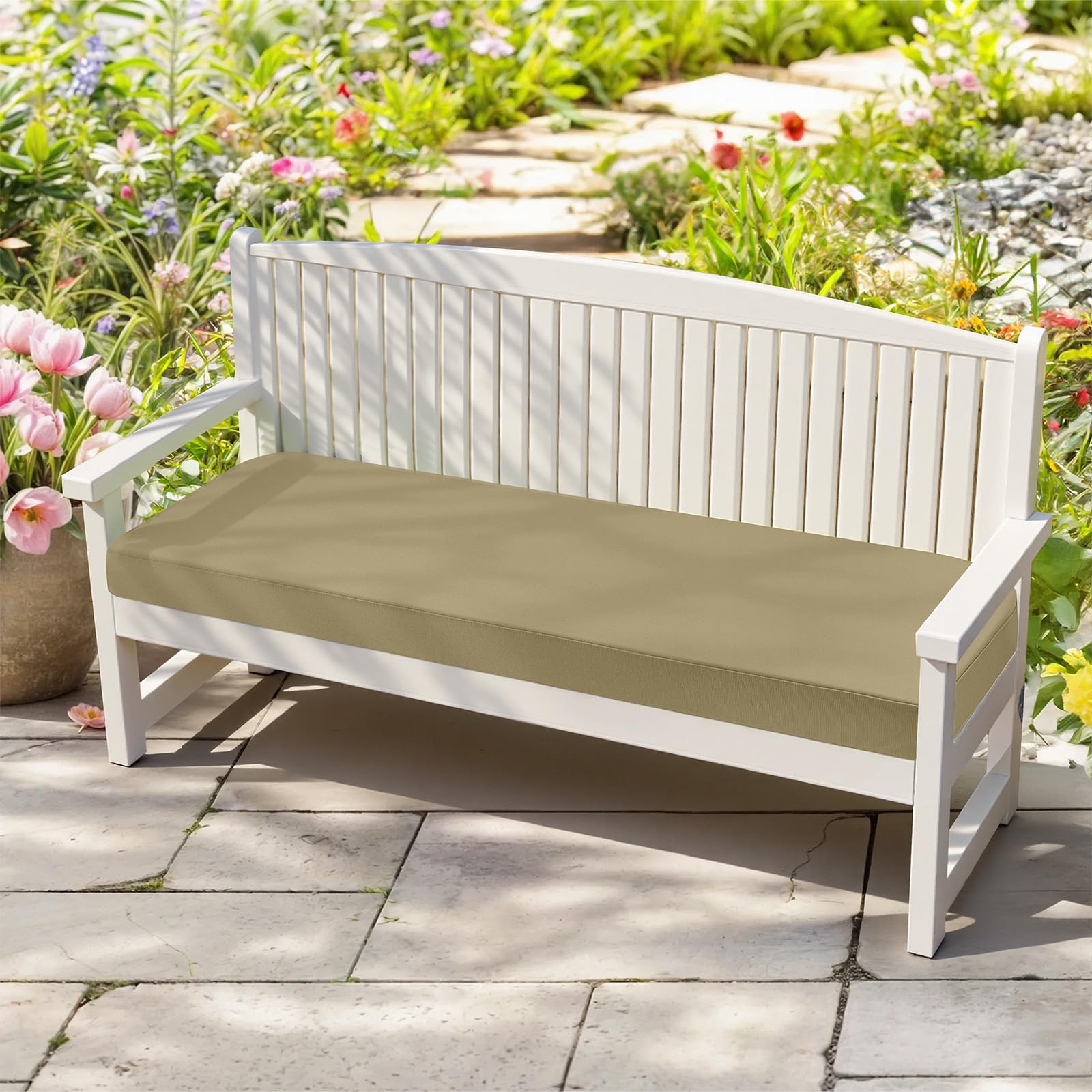 Cuscino per panca da giardino, 108 x 45 cm, spessore 8 cm, impermeabile, con rivestimento rimovibile e base antiscivolo, per mobili a 2 posti, Gary