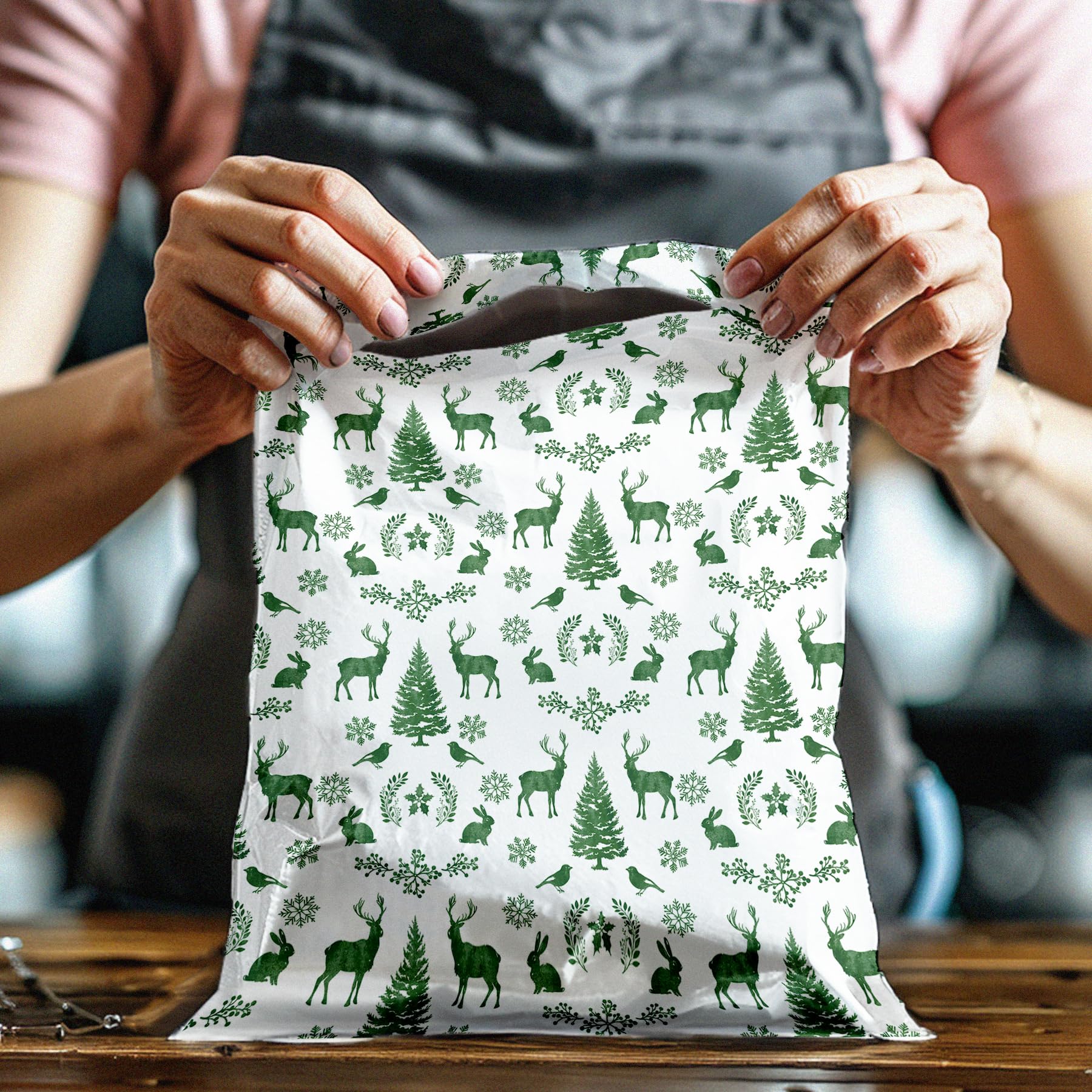 19x24 (25) Inverno Cervo Scena di Natale Designer Poly Mailers Impermeabile Autosigillante Resistente agli strappi Polymailers Buste di spedizione Premium Stampato Borse per piccole imprese