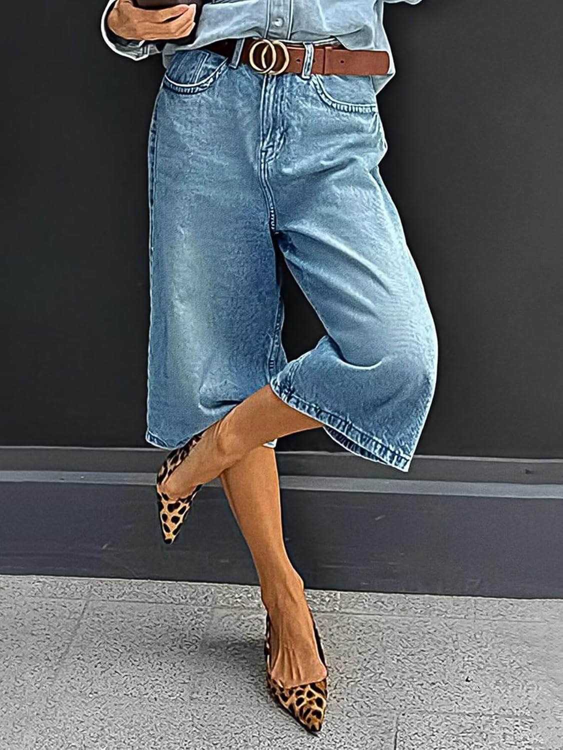 Flamingals Women's Cropped Straight Leg High Waist Vintage Wash Stretch Denim Button Fly Jeans Without Belts - Image 3