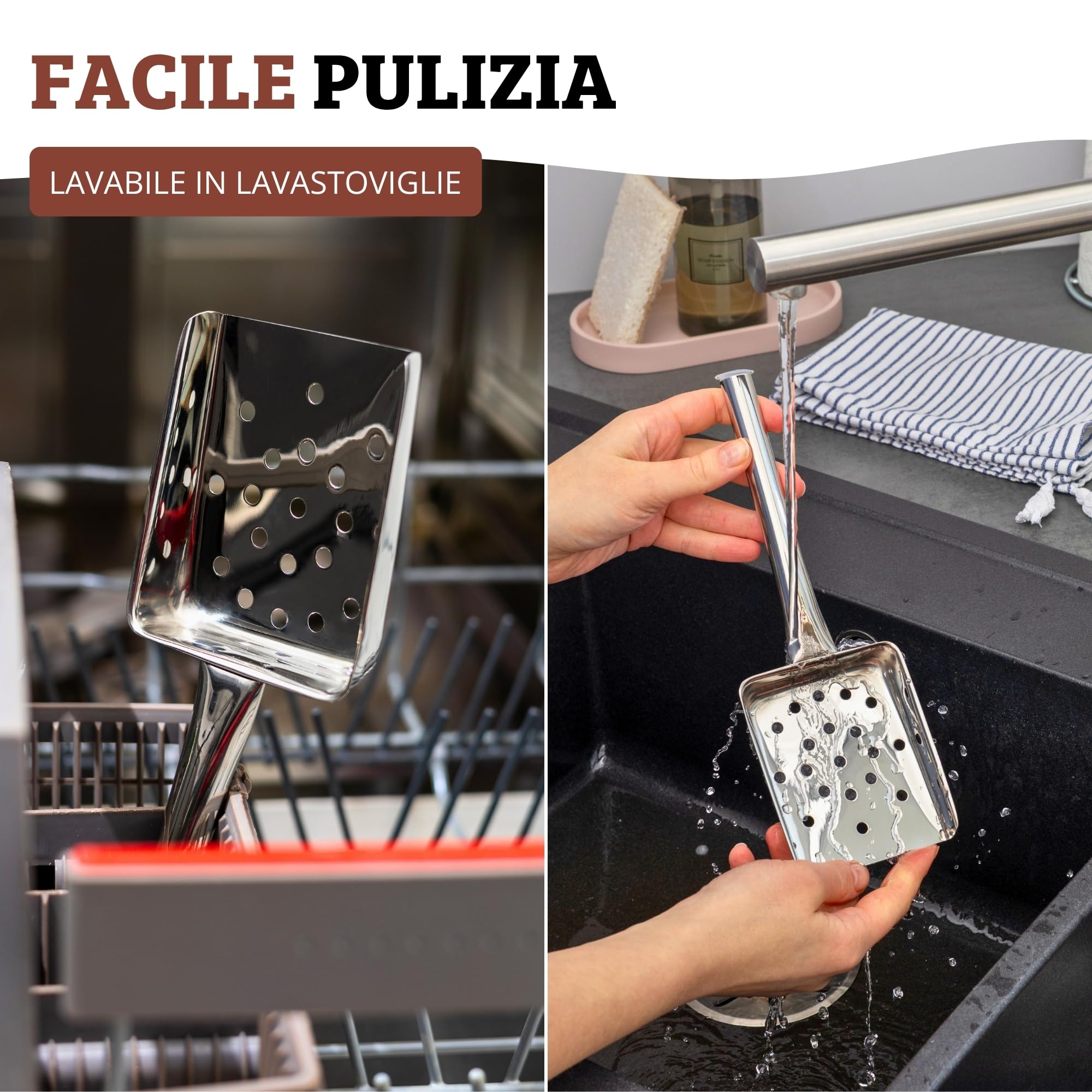 Westmark Paletta per patatine fritte, Lunghezza: 26 cm, Acciaio inox, Argento, 91292270