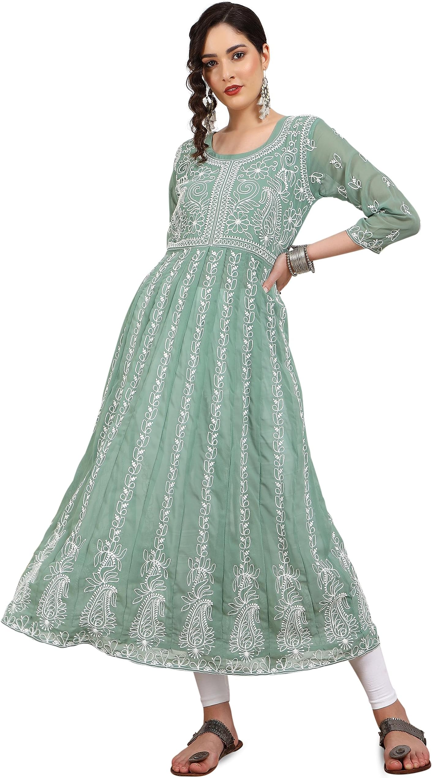 Women's Georgette Chikankari Embroidered Anarkali Kurta