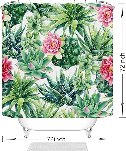 Miniatura 7 de Cortina de ducha suculenta, juego de cortina de ducha de cactus, cortinas de ducha de plantas verdes para baño, tela impermeable con 12 ganchos, 72