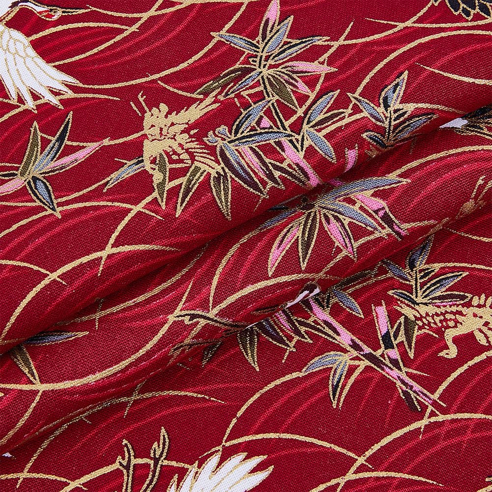 MAYJOYDIY 1 * 1.5m Dark Red Japanese Crane Printed Cotton Fabrics Japanese Style Quilting Fabric Bronzing Design for Sewing Clothing Bag Tablecloth Sofa Pillow DIY Crafts