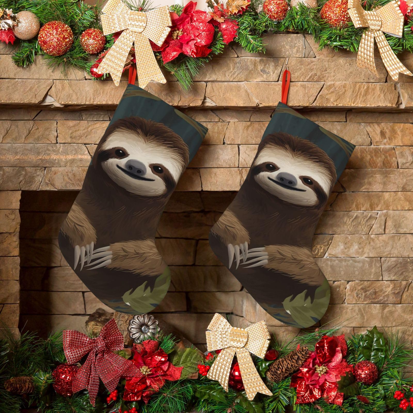 KLOPH Christmas Stockings 18" Personalized Xmas Stocking Sloth Decoration Stocking Hanging Fireplace Stocking for Holiday Xmas Tree Christmas Fireplace Decor